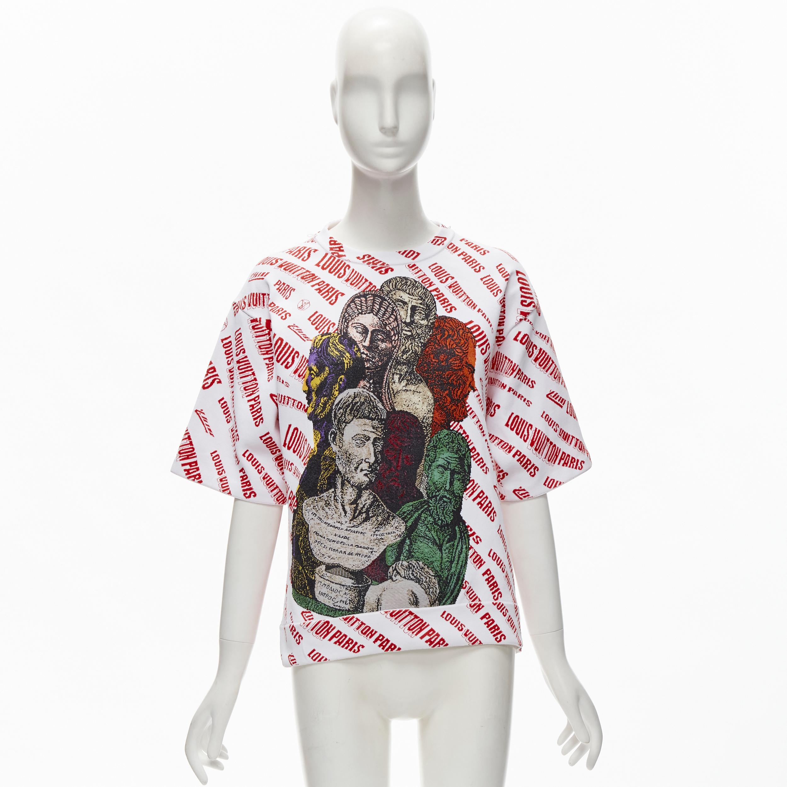 LOUIS VUITTON FORNASETTI 2021 Statue white red logo jacquard boxy knit top S For Sale 2