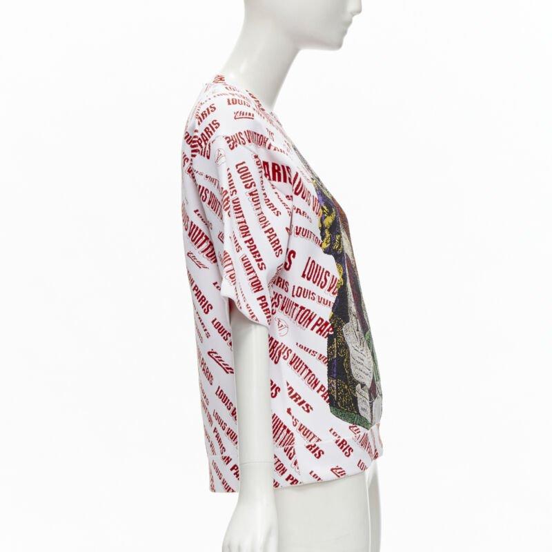 LOUIS VUITTON FORNASETTI 2021 Statue white red logo jacquard boxy knit top S In Excellent Condition For Sale In Hong Kong, NT