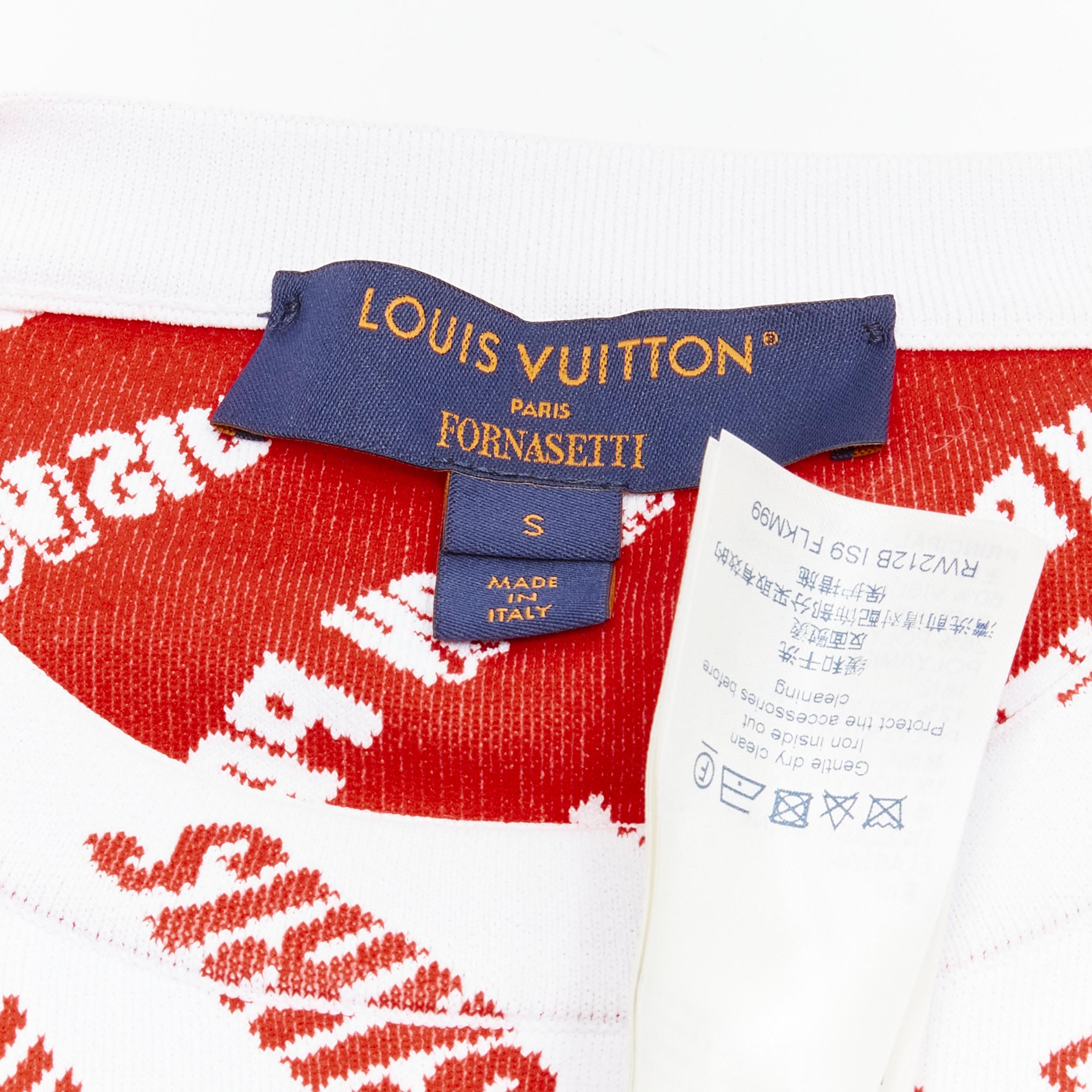 LOUIS VUITTON FORNASETTI 2021 Statue white red logo jacquard boxy knit top S For Sale 1