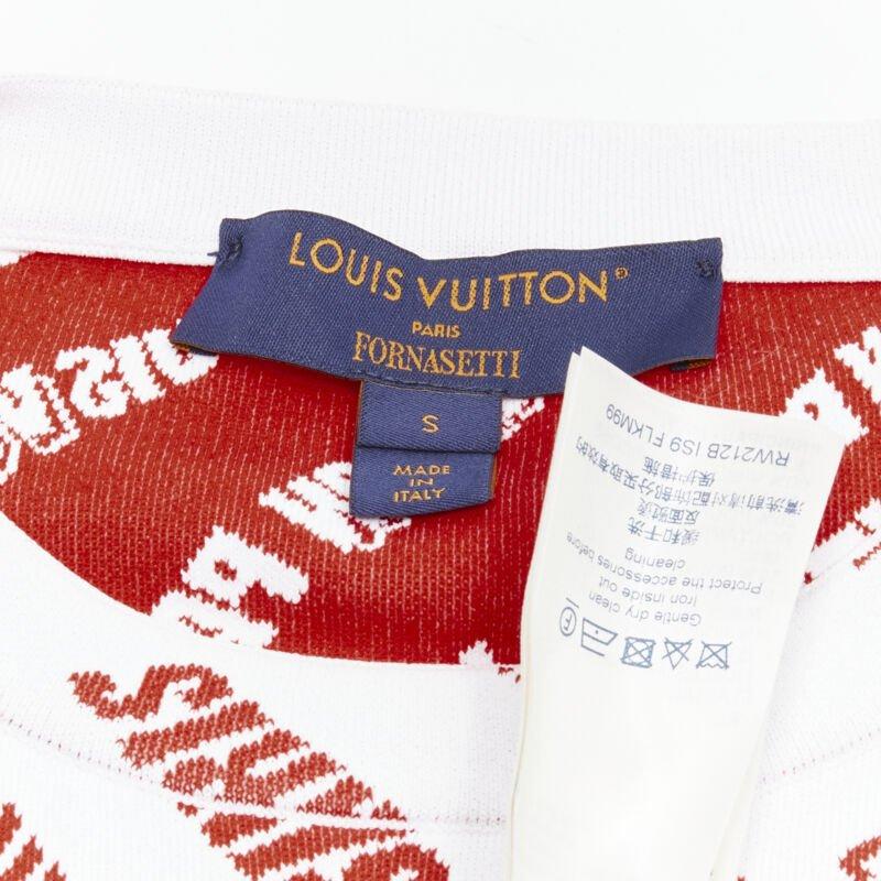 LOUIS VUITTON FORNASETTI 2021 Statue white red logo jacquard boxy knit top S For Sale 4
