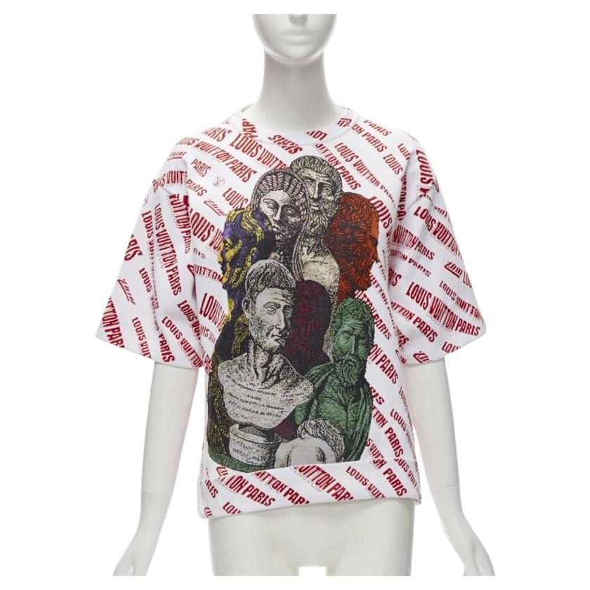 LOUIS VUITTON FORNASETTI 2021 Statue white red logo jacquard boxy knit top S For Sale