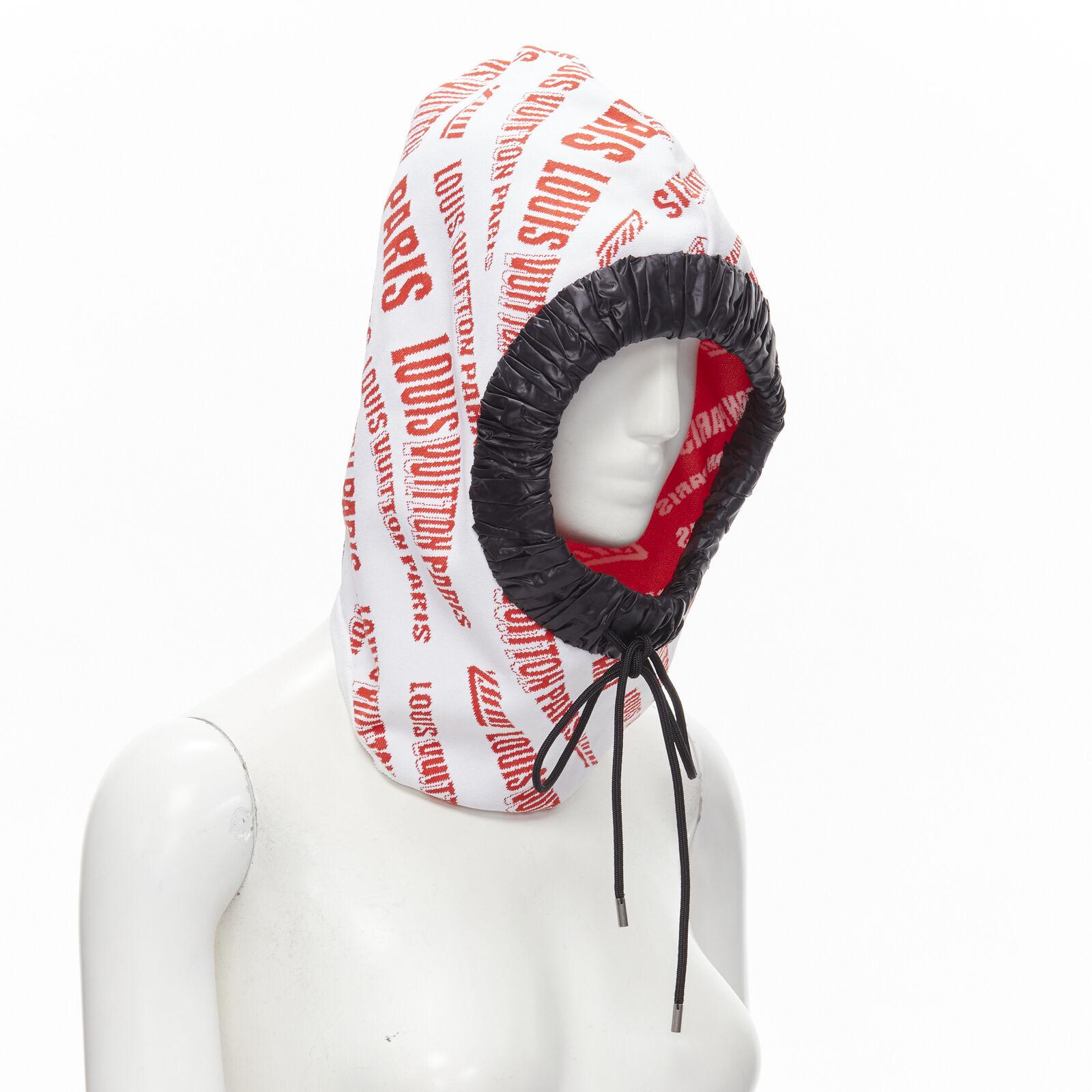 Gray LOUIS VUITTON FORNASETTI 2021 white red logo jacquard nylon trim snood hood hat For Sale