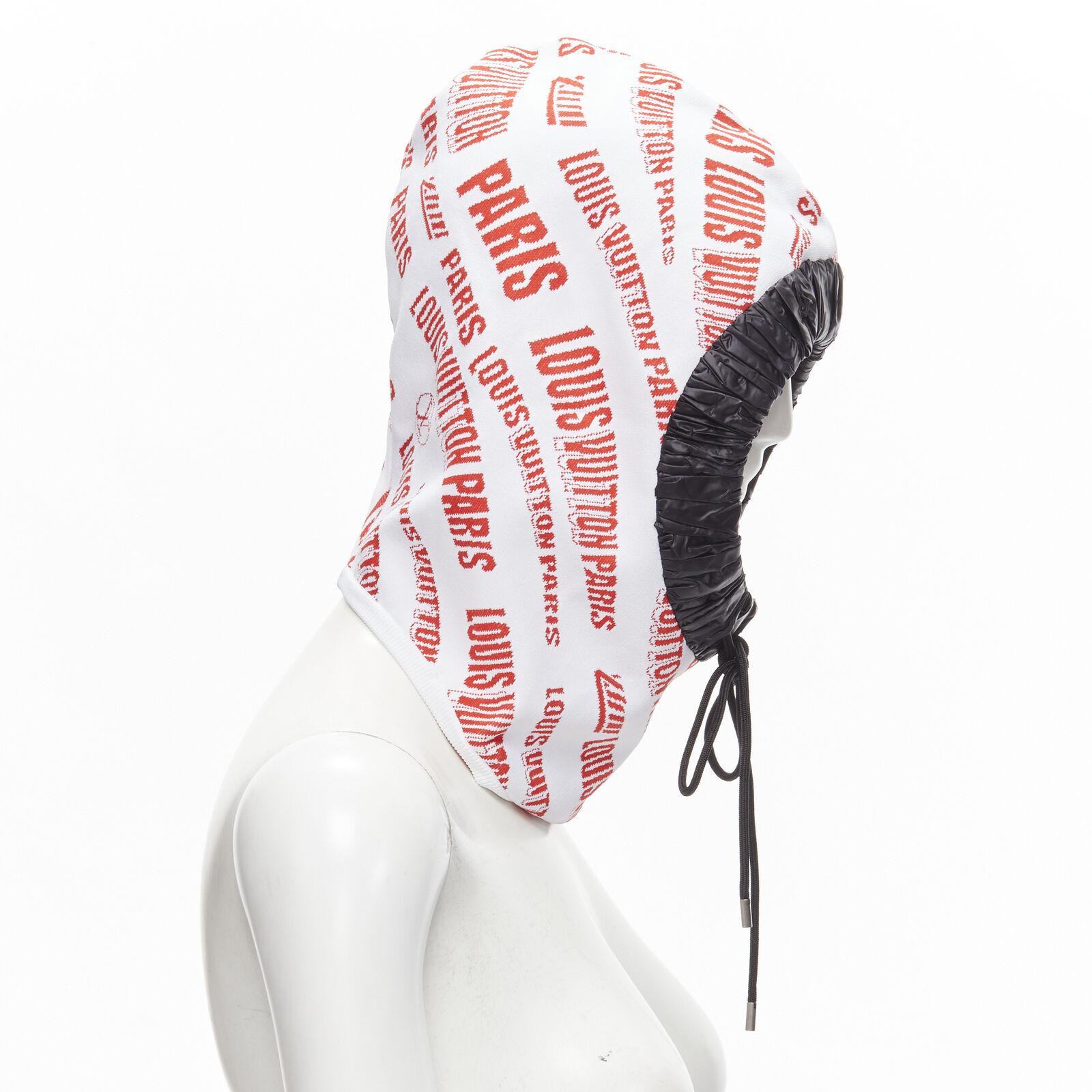 LOUIS VUITTON FORNASETTI 2021 white red logo jacquard nylon trim snood hood hat In Excellent Condition For Sale In Hong Kong, NT
