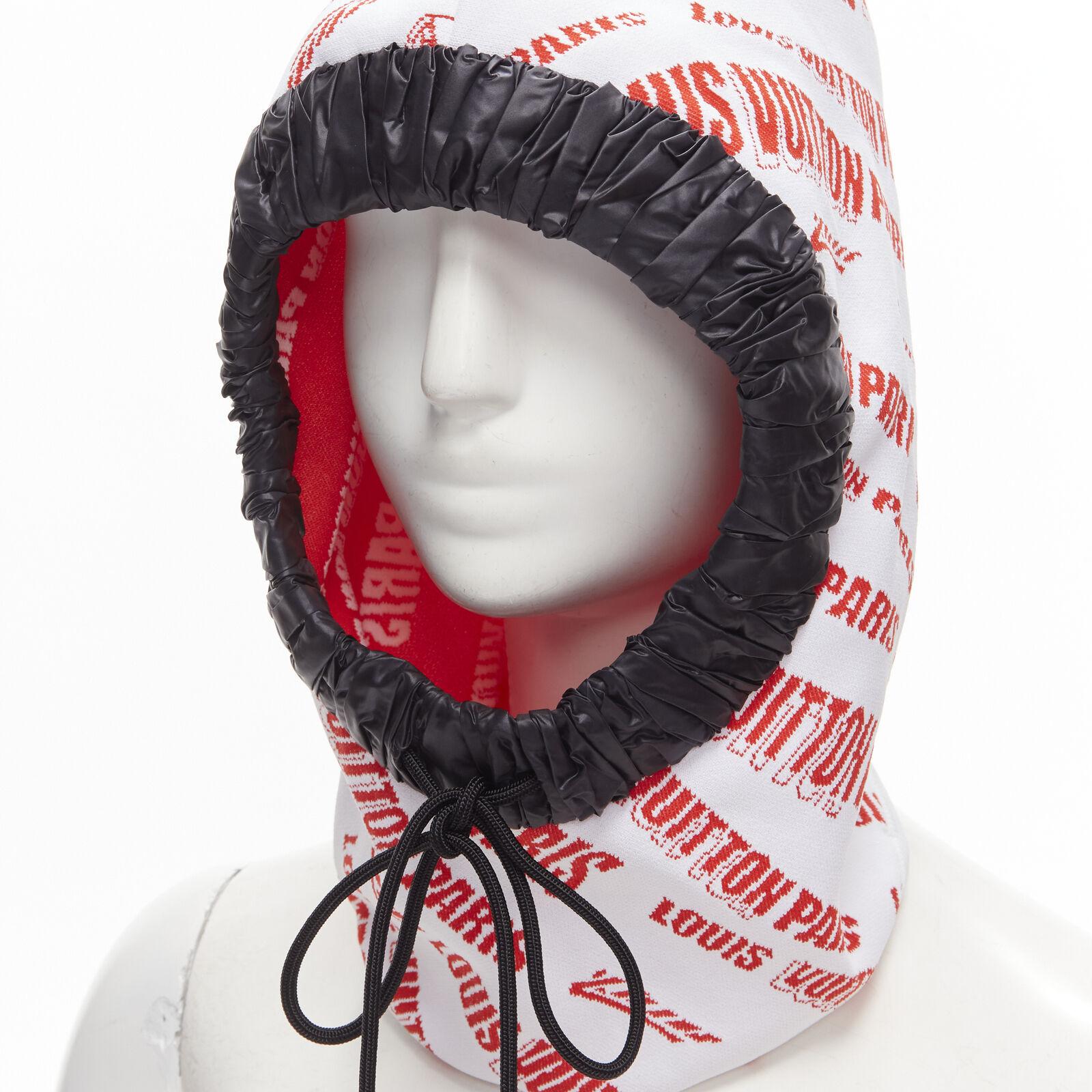 LOUIS VUITTON FORNASETTI 2021 white red logo jacquard nylon trim snood hood hat For Sale 2