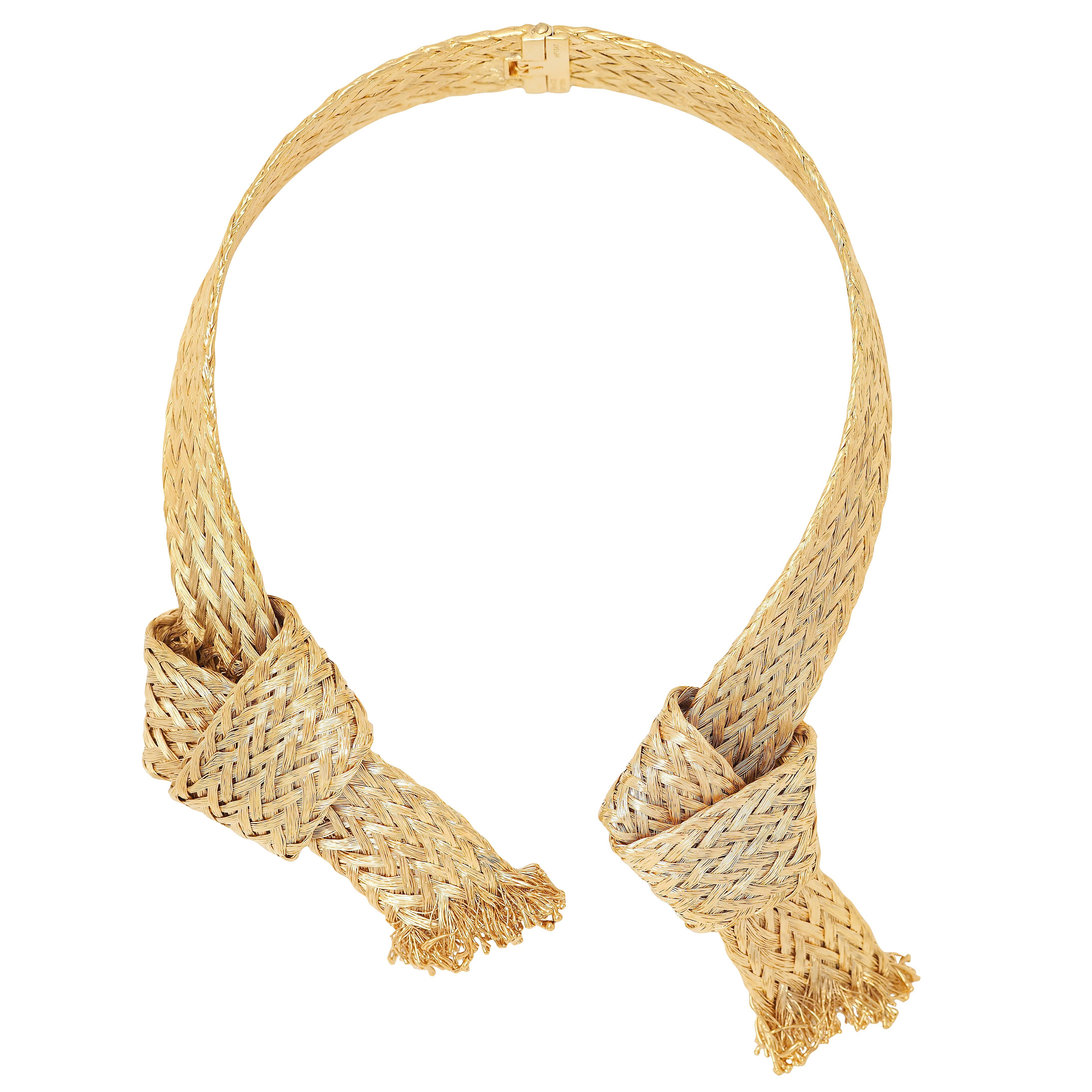 Contemporary Louis Vuitton French 2017 Runway Brass Woven Knot Open Collar Necklace For Sale