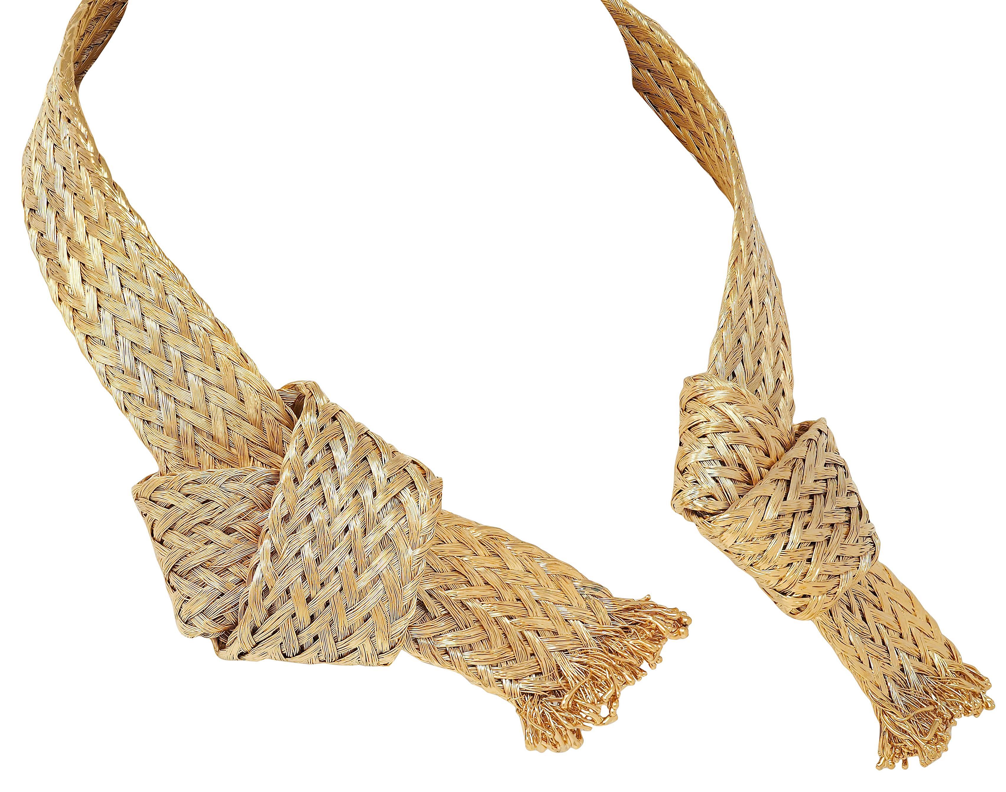 Louis Vuitton French 2017 Runway Brass Woven Knot Open Collar Necklace In Excellent Condition For Sale In Philadelphia, PA