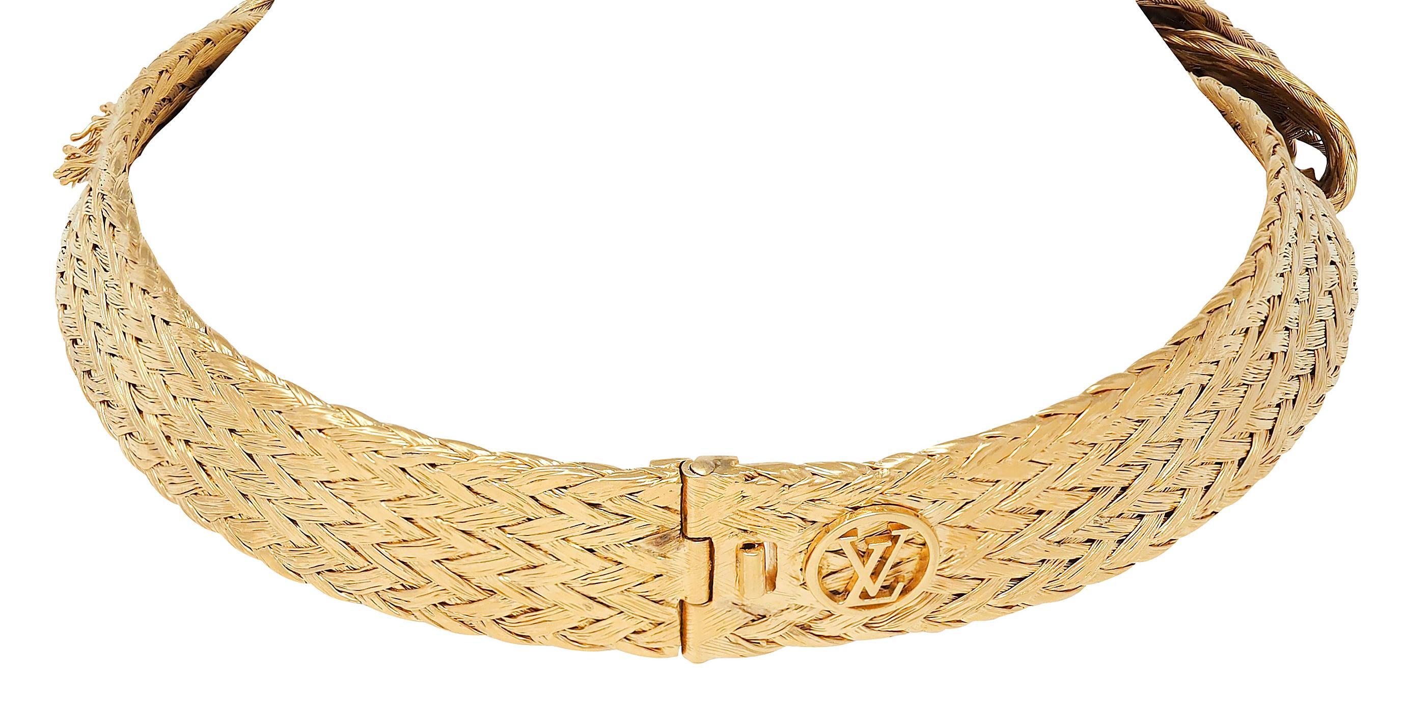 Women's Louis Vuitton French 2017 Runway Brass Woven Knot Open Collar Necklace For Sale