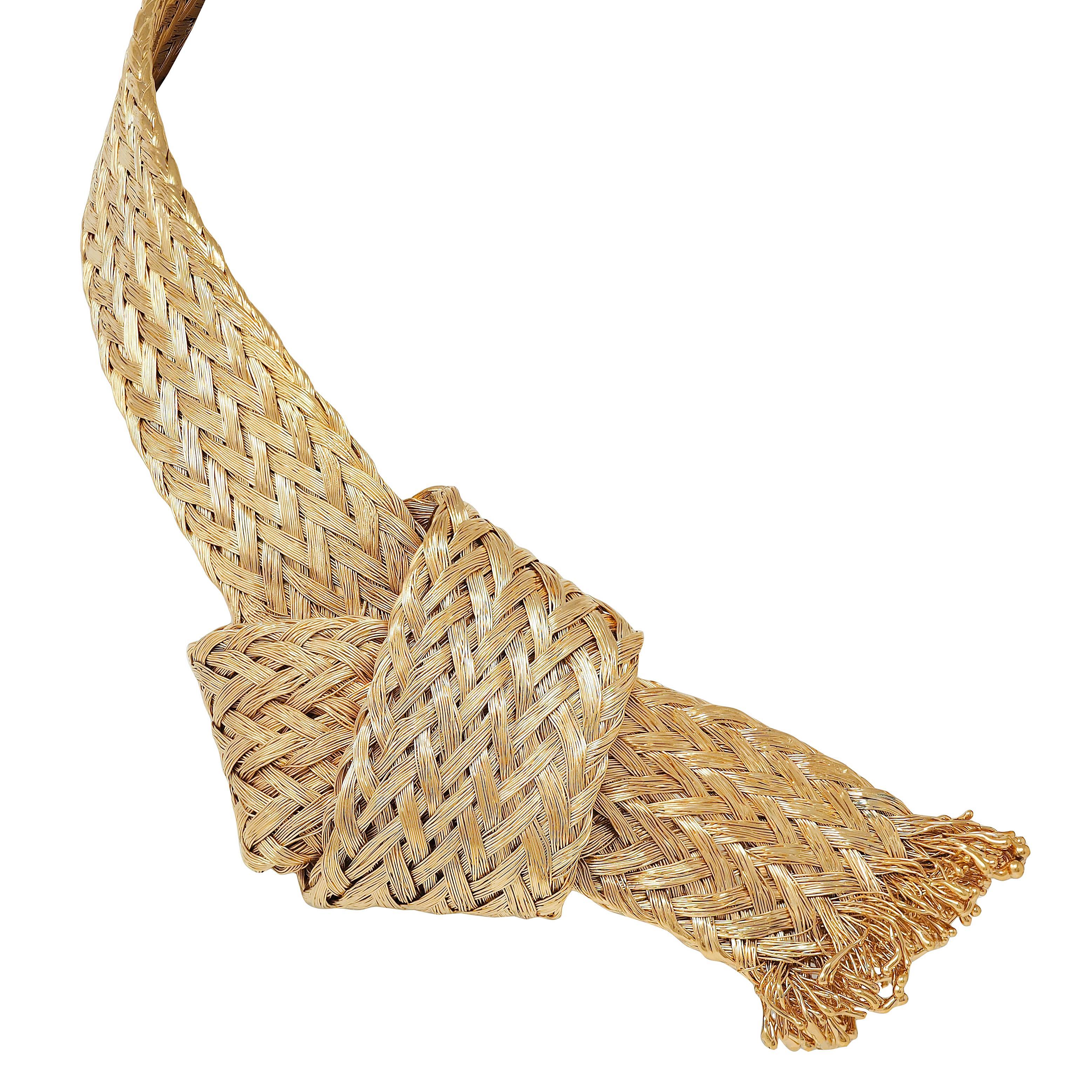 Louis Vuitton French 2017 Runway Brass Woven Knot Open Collar Necklace For Sale 2