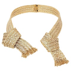 Louis Vuitton French 2017 Runway Brass Woven Knot Open Collar Necklace