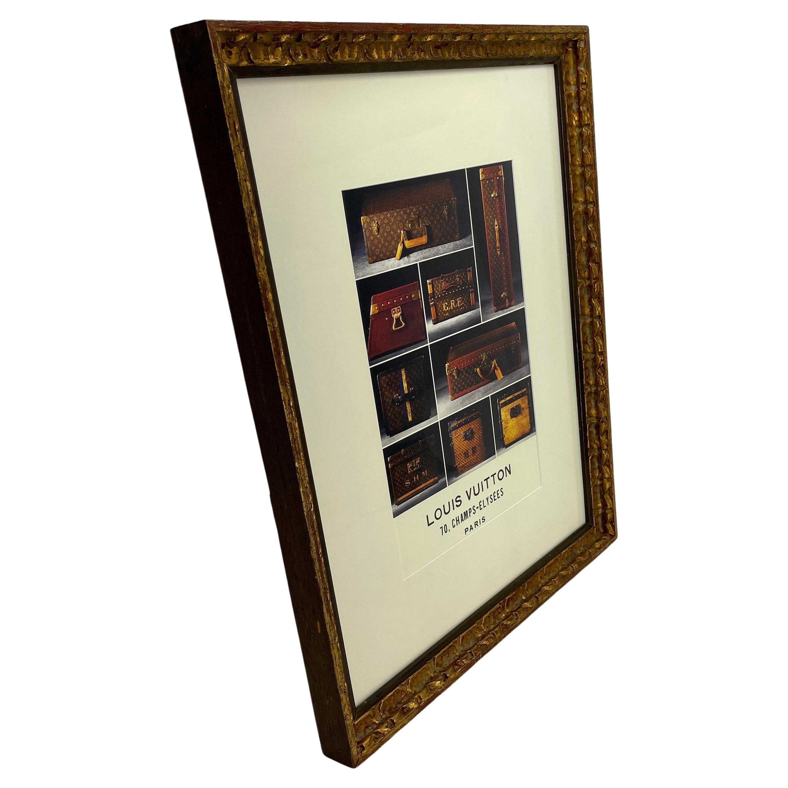 Louis Vuitton French Art Print in Vintage Gilt Frame Trunks and Suitcases For Sale 2