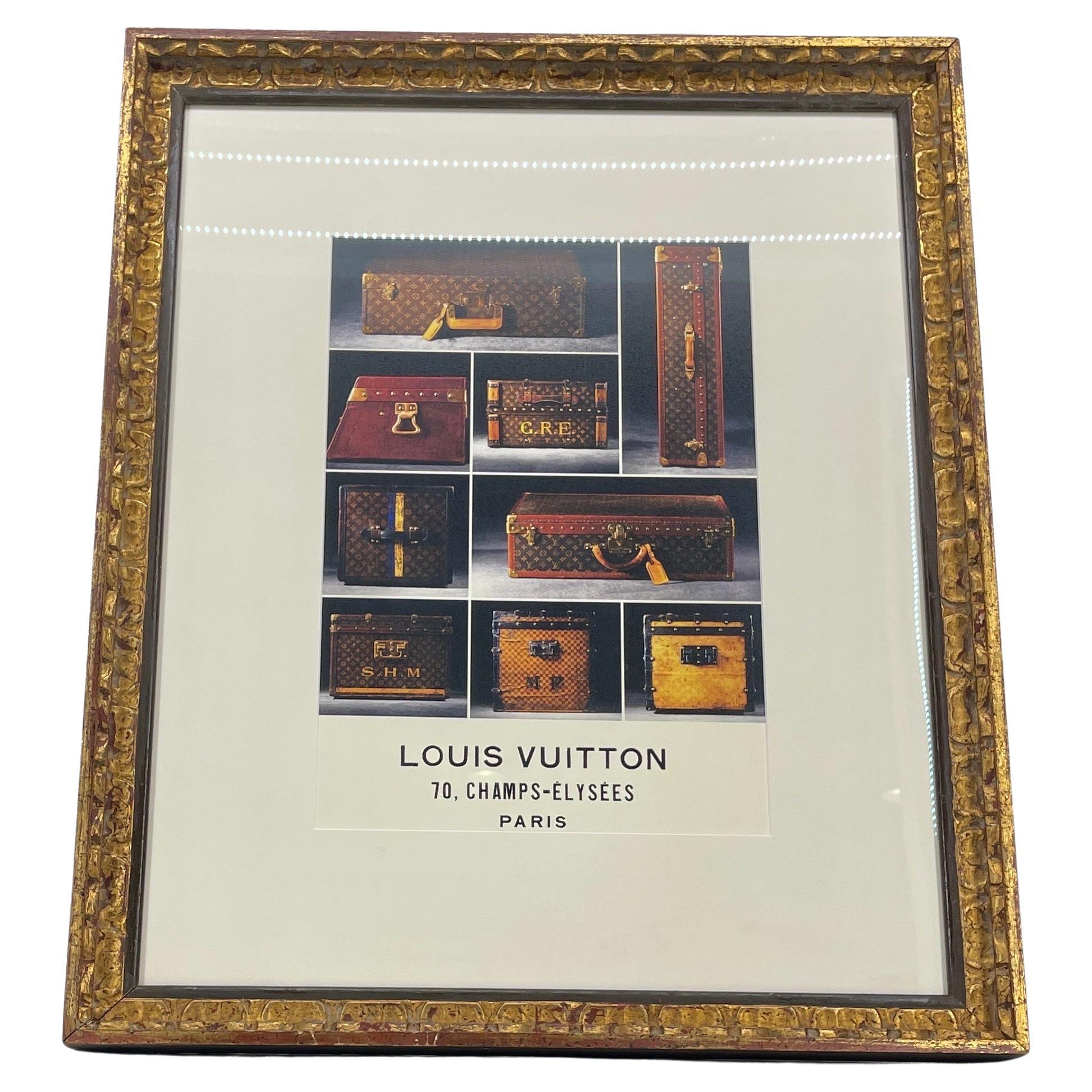 Mid-Century Modern Louis Vuitton French Art Print in Vintage Gilt Frame Malles et valises en vente