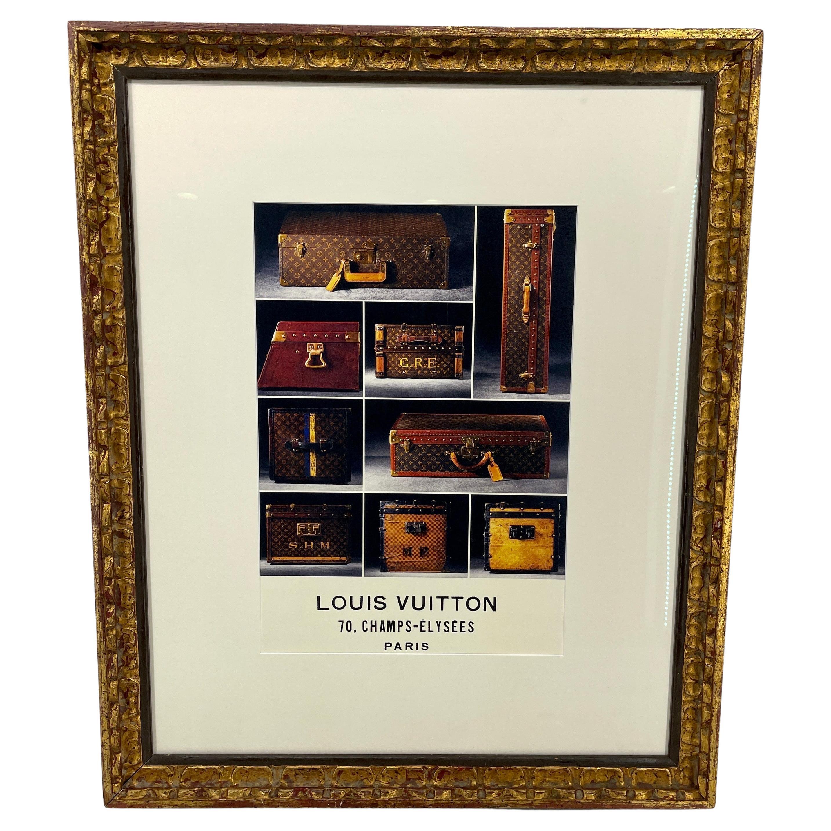 Louis Vuitton French Art Print in Vintage Gilt Frame Trunks and Suitcases  For Sale at 1stDibs