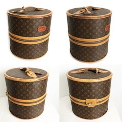 Louis Vuitton French Company Monogram Round Hat Box Wig Case Travel Bag 1970s