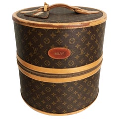 Louis Vuitton French Company Round Hat Box Wig Case Monogram Travel Bag Used 