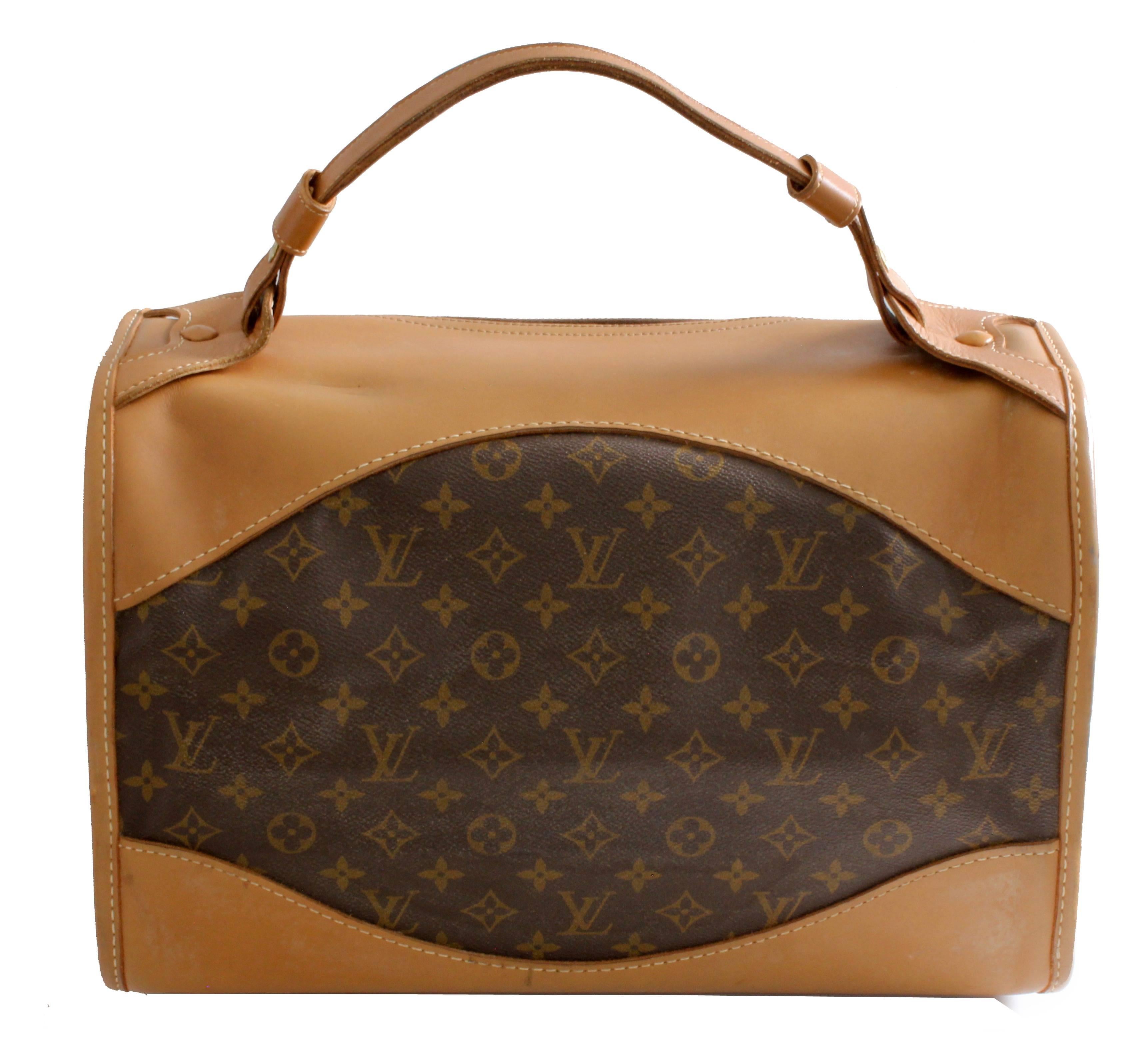 Louis Vuitton French Company Sac Chien Monogram Dog Carrier Travel Bag 40cm 70s In Good Condition In Port Saint Lucie, FL