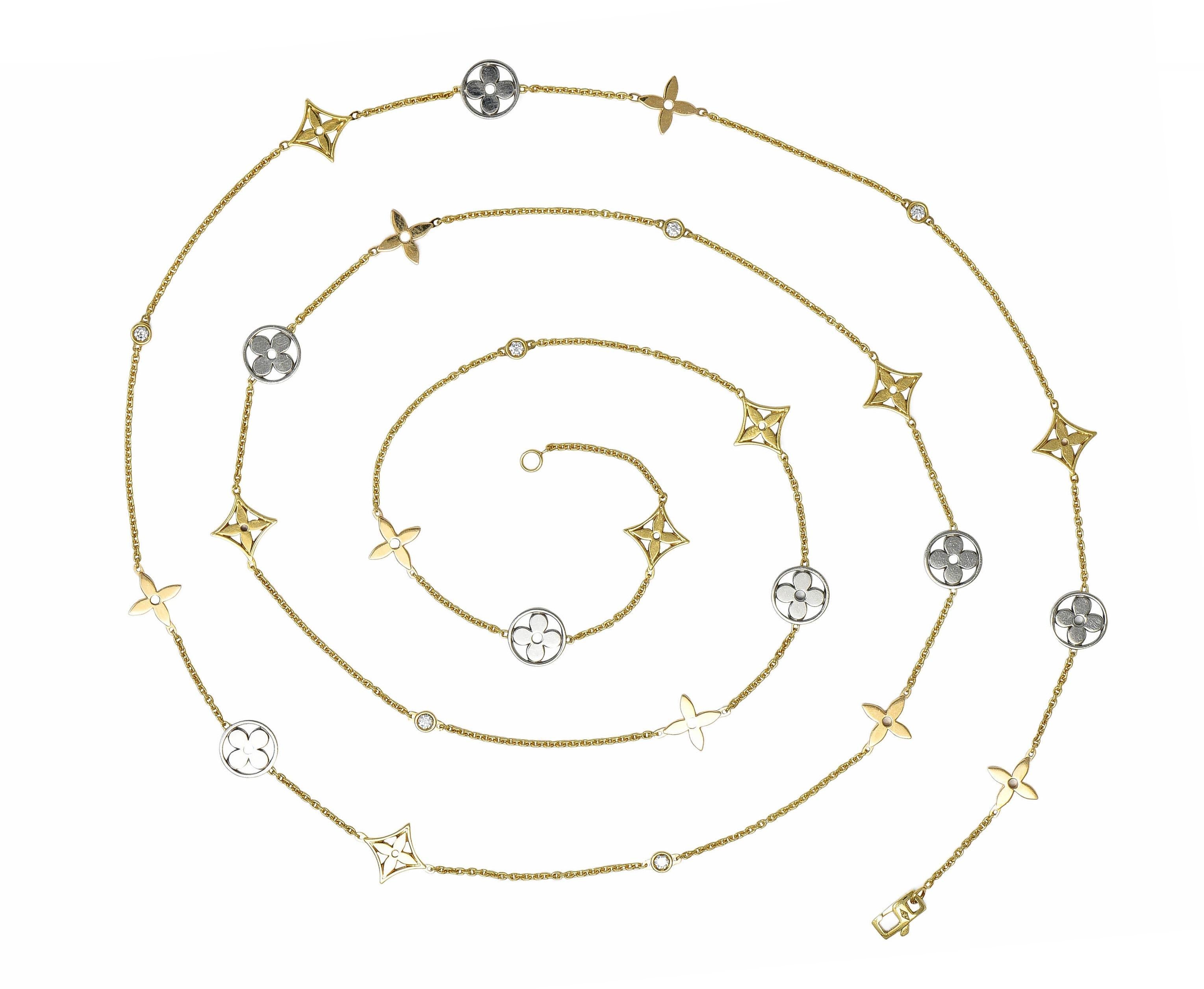 Brilliant Cut Louis Vuitton French Diamond 18 Karat Gold Monogram Idylle Icon Station Necklace