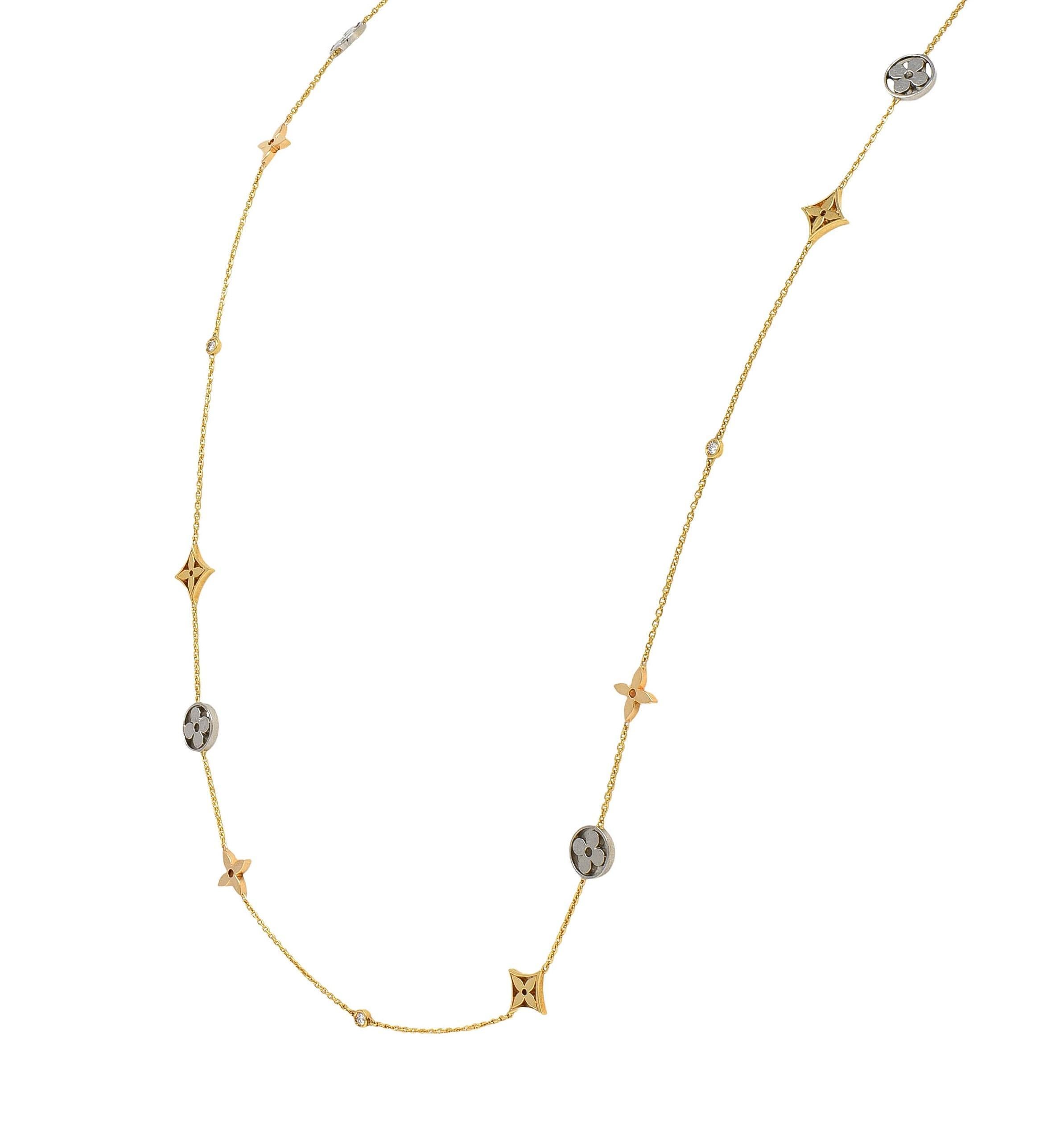 Louis Vuitton French Diamond 18 Karat Gold Monogram Idylle Icon Station Necklace In Excellent Condition In Philadelphia, PA