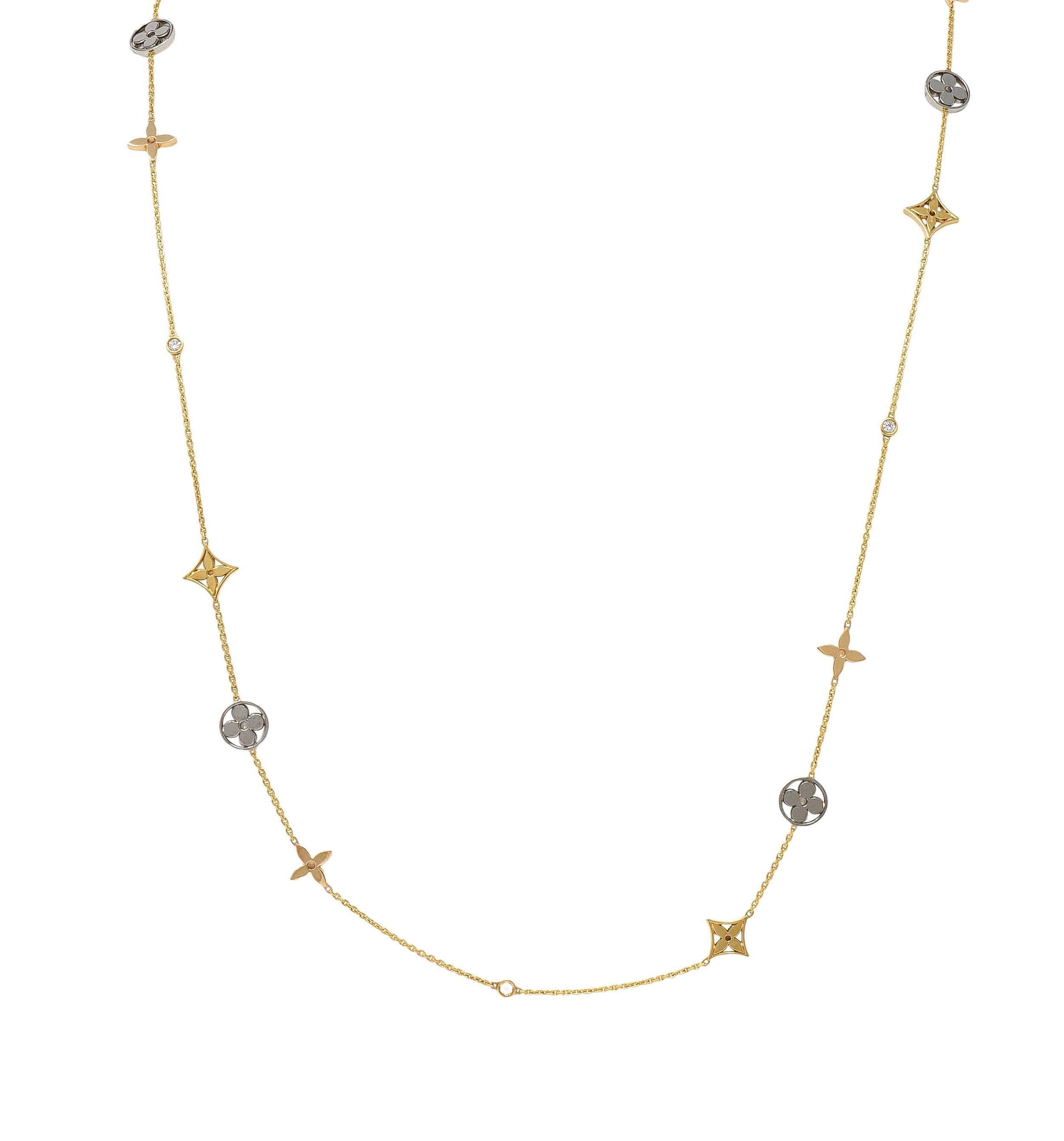 Louis Vuitton French Diamond 18 Karat Gold Monogram Idylle Icon Station Necklace 3