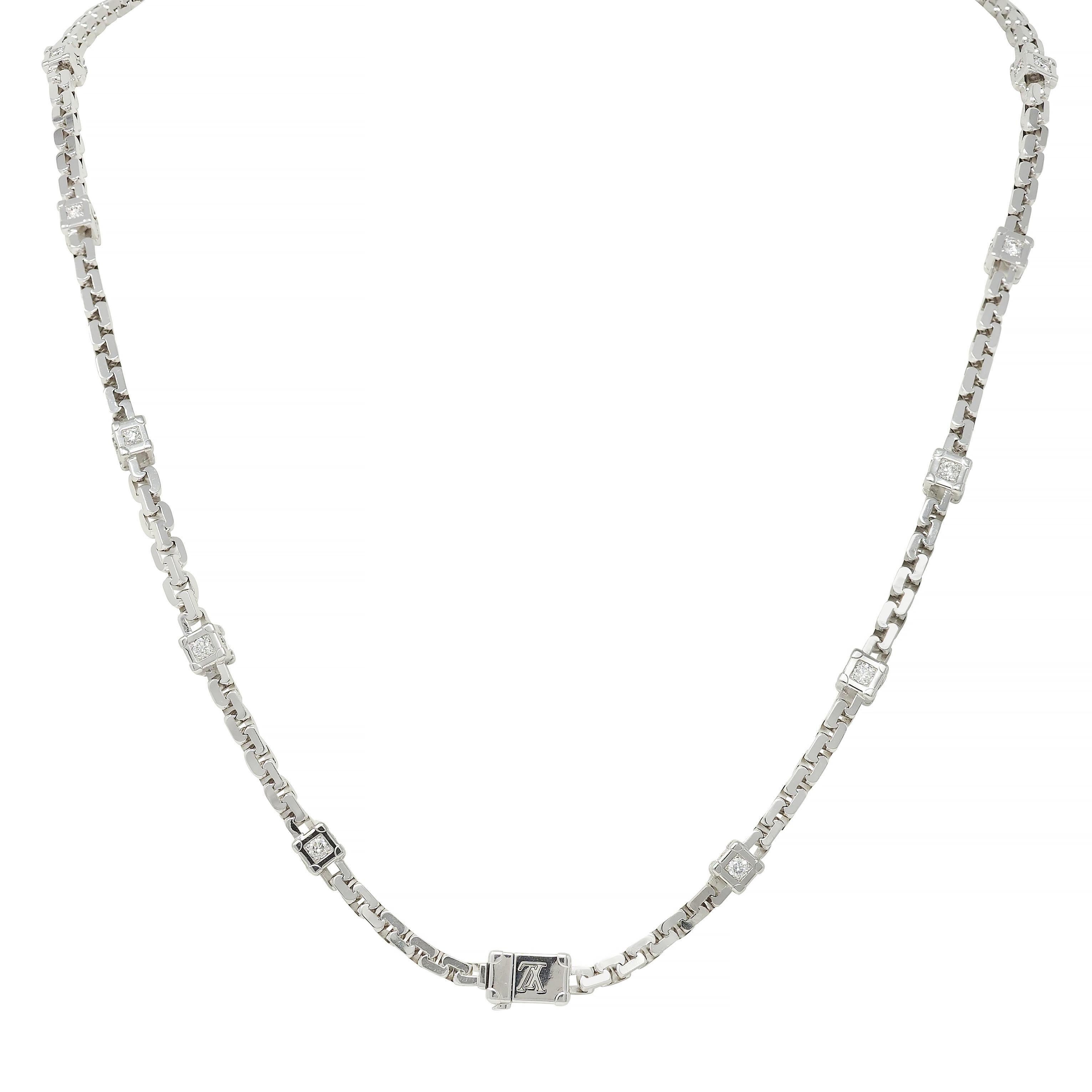 Louis Vuitton, collier unisexe Les Gastons Trunk en or blanc 18 carats et diamants français Unisexe en vente