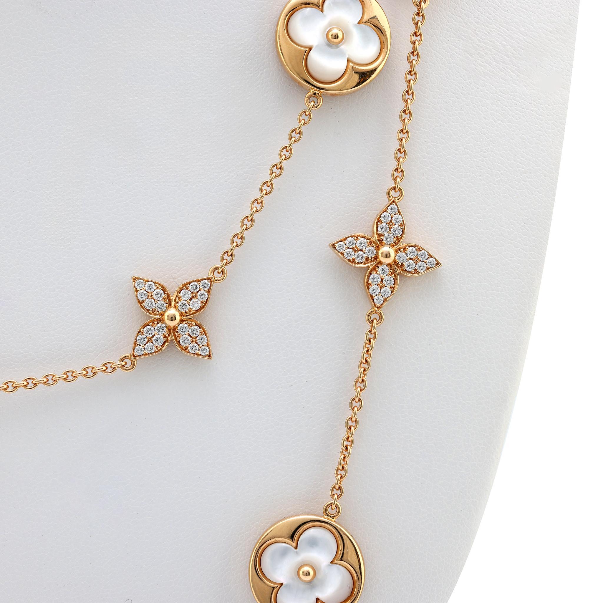 Louis Vuitton Französisch Diamant Perlmutt 18k Gold Blossom Sautoir Halskette (Moderne)