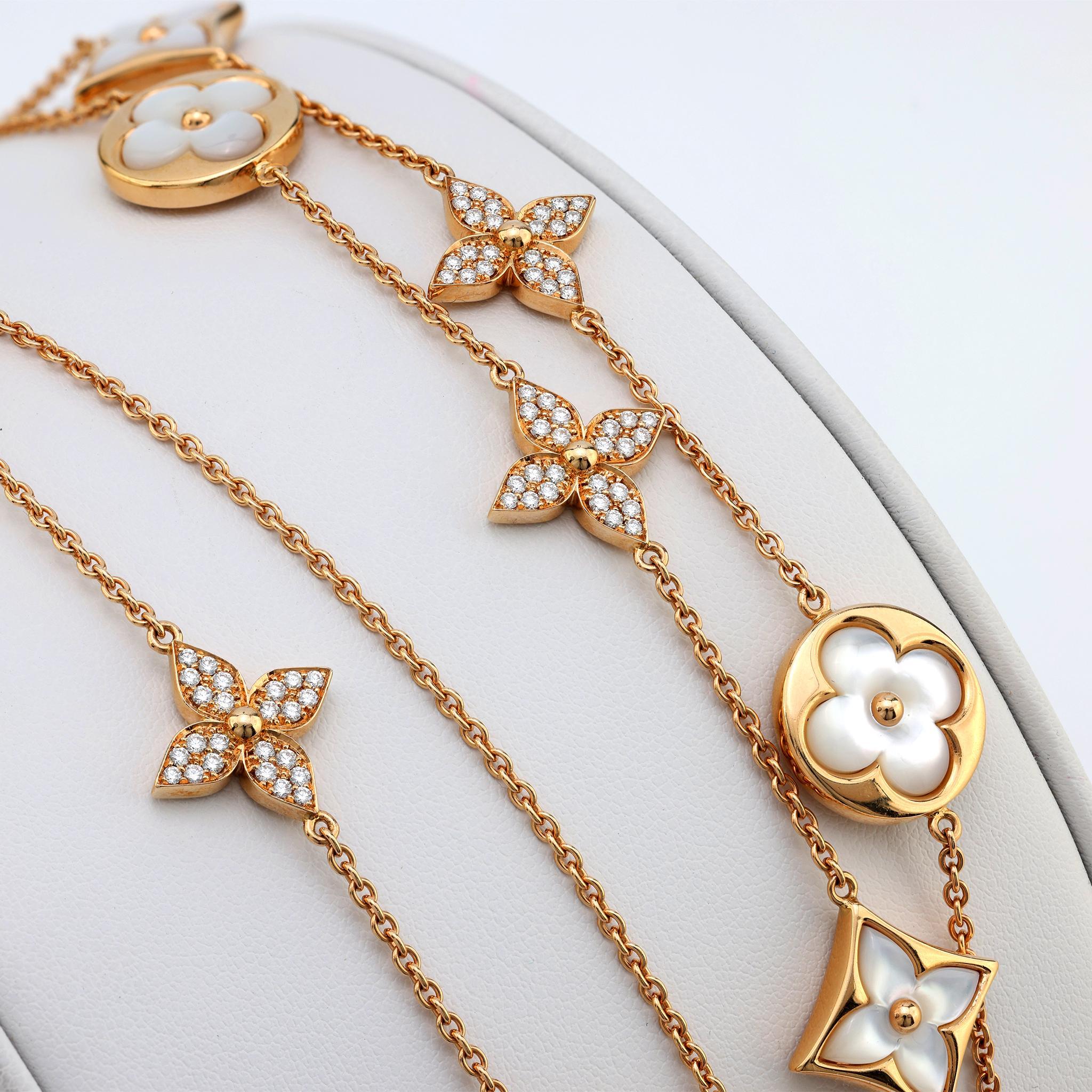 Louis Vuitton Französisch Diamant Perlmutt 18k Gold Blossom Sautoir Halskette (Brillantschliff)