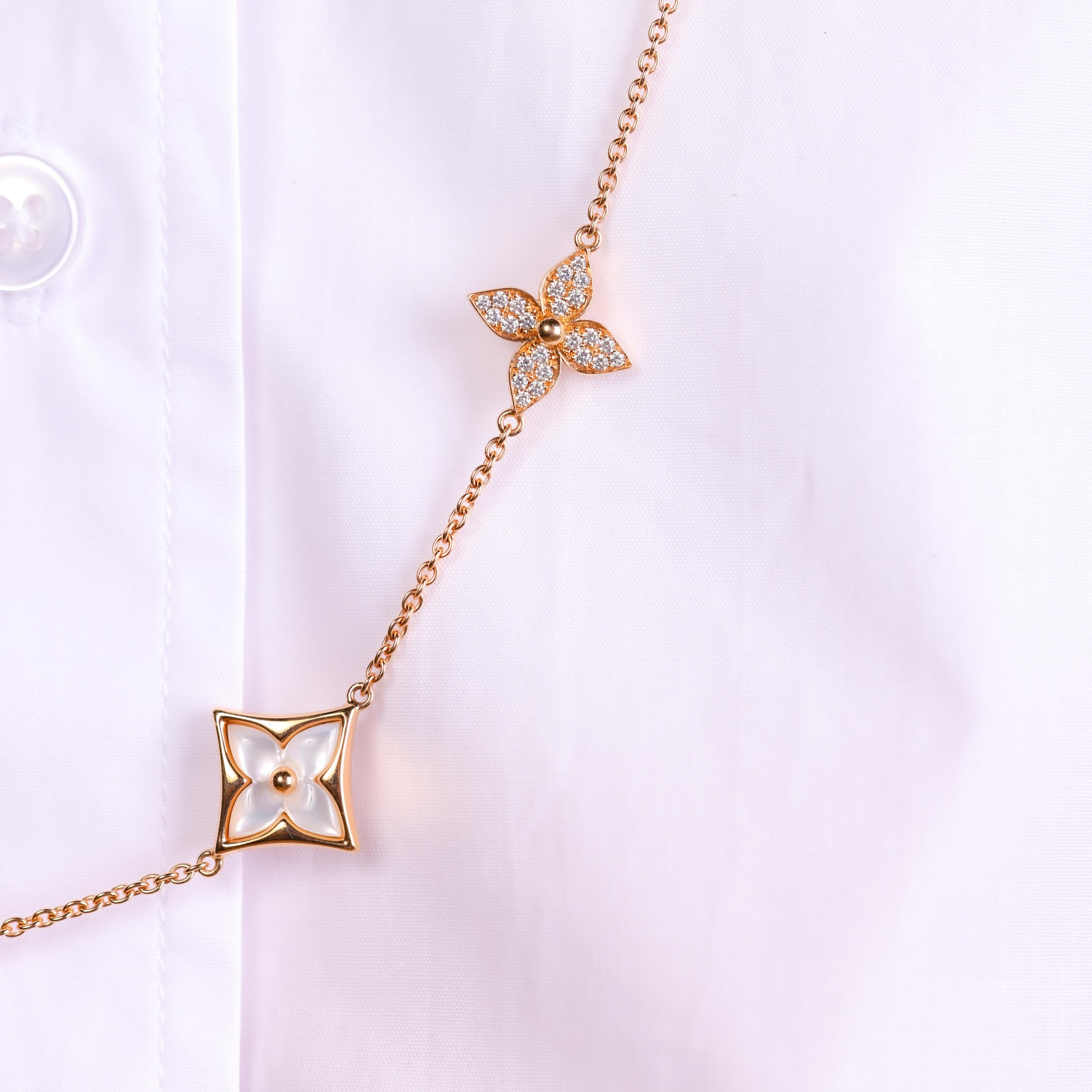 Louis Vuitton Französisch Diamant Perlmutt 18k Gold Blossom Sautoir Halskette für Damen oder Herren