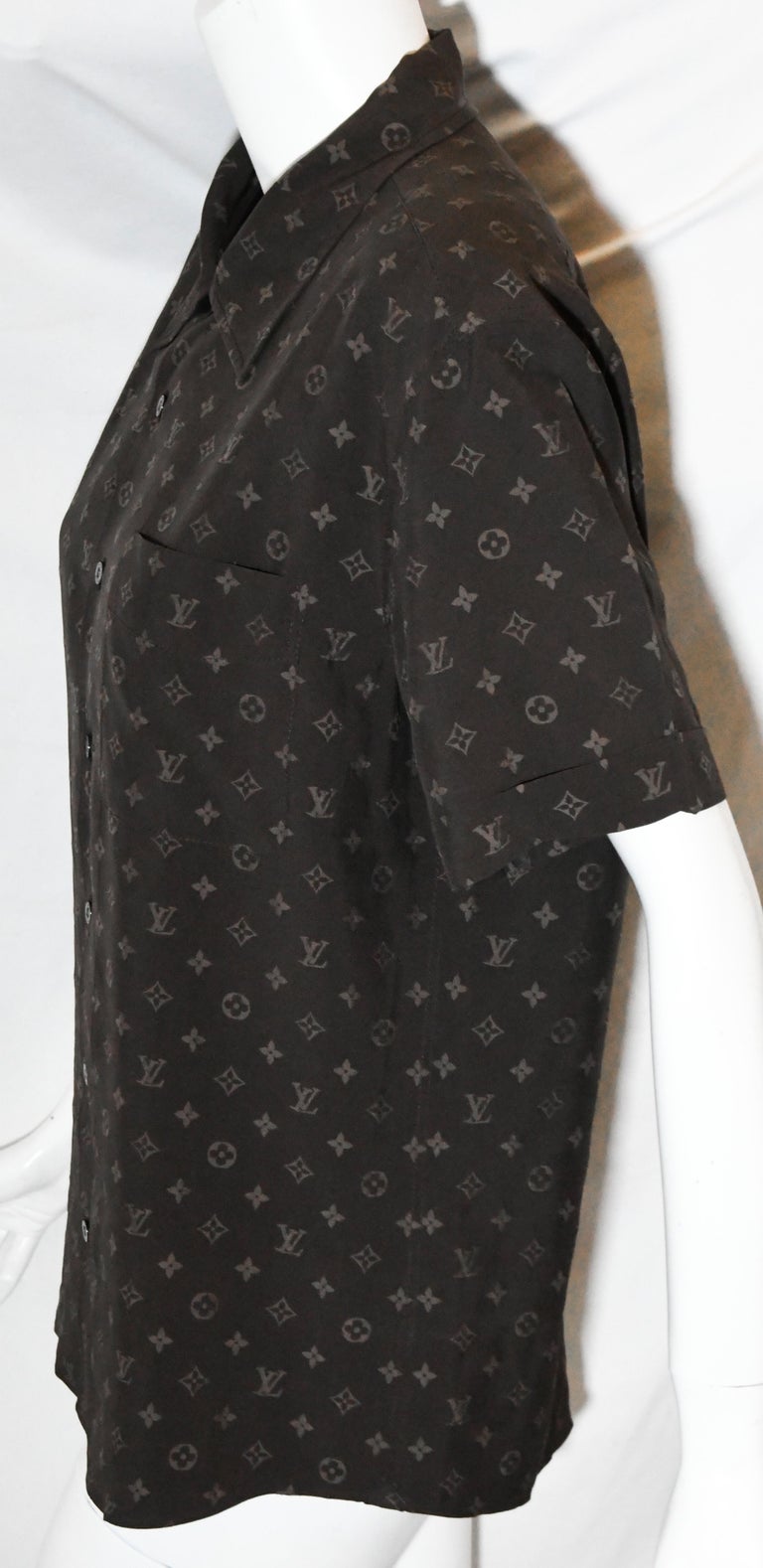 Louis Vuitton Silk Geometric Blouse Top Shirt Beige Brown Monogram  Oversized S-M