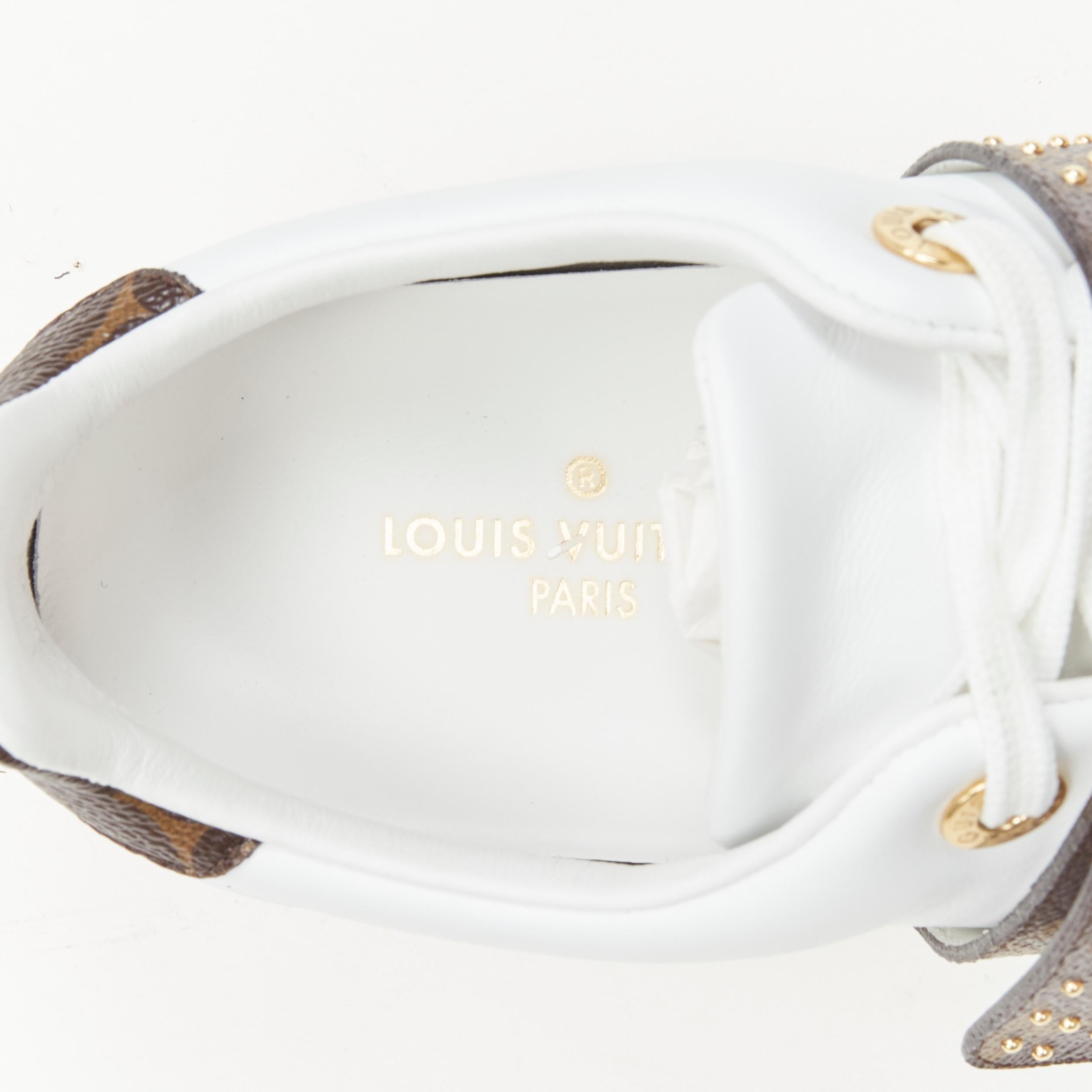 LOUIS VUITTON Front Row brown LV monogram gold stud white leather sneaker EU36 For Sale 1