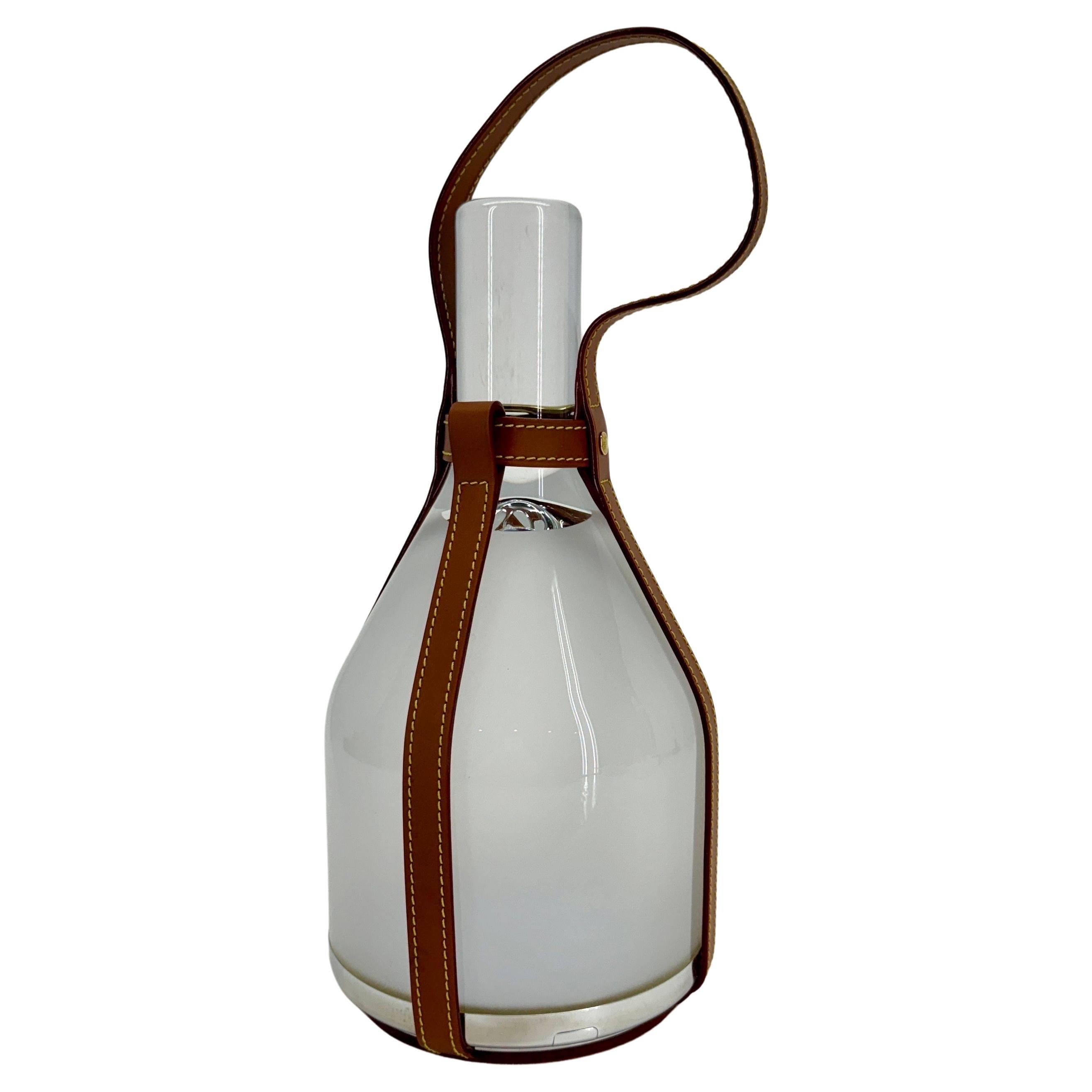 Louis Vuitton Frosted Glass LV Bell Lamp with Caramel Leather For Sale 2