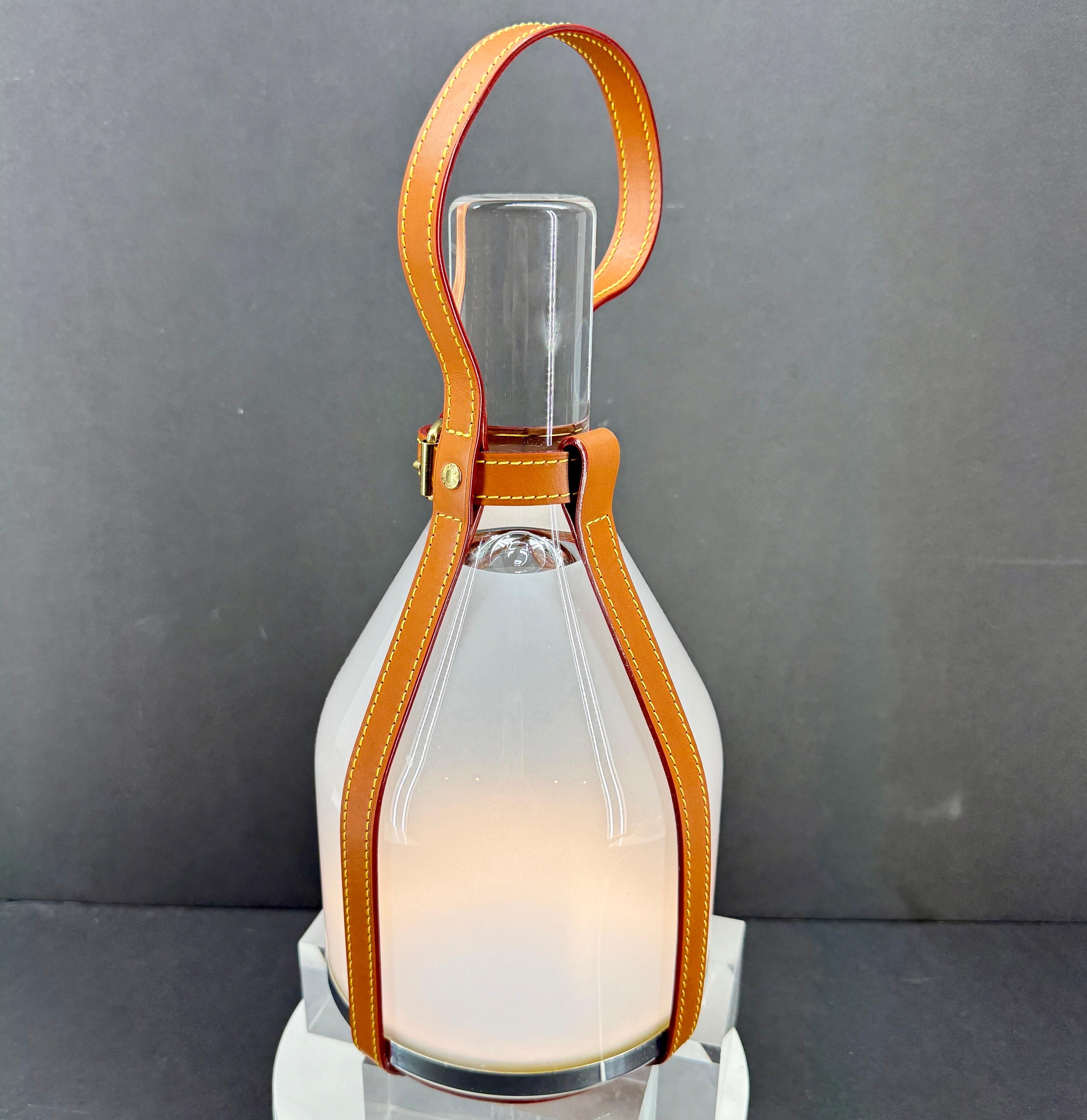 Louis Vuitton Frosted Glass LV Bell Lamp with Caramel Leather For Sale 11