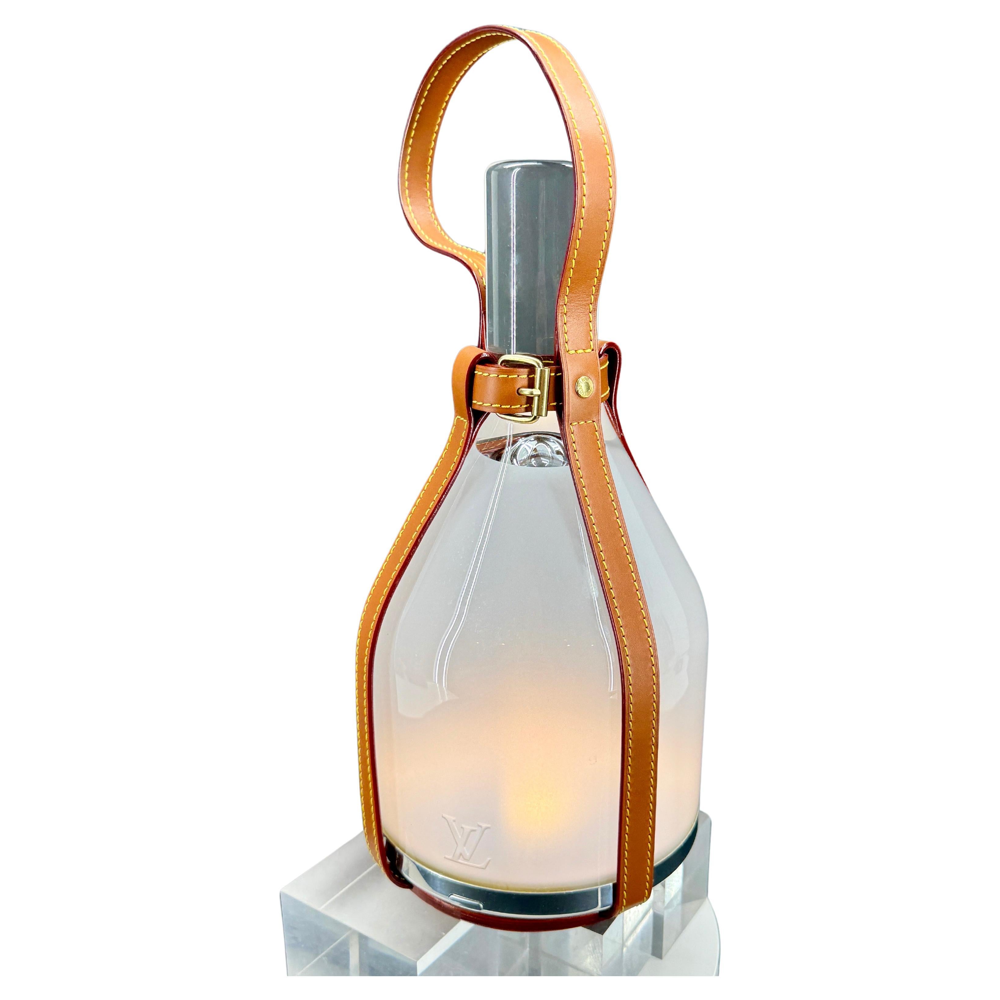 Louis Vuitton Frosted Glass LV Bell Lamp with Caramel Leather For Sale