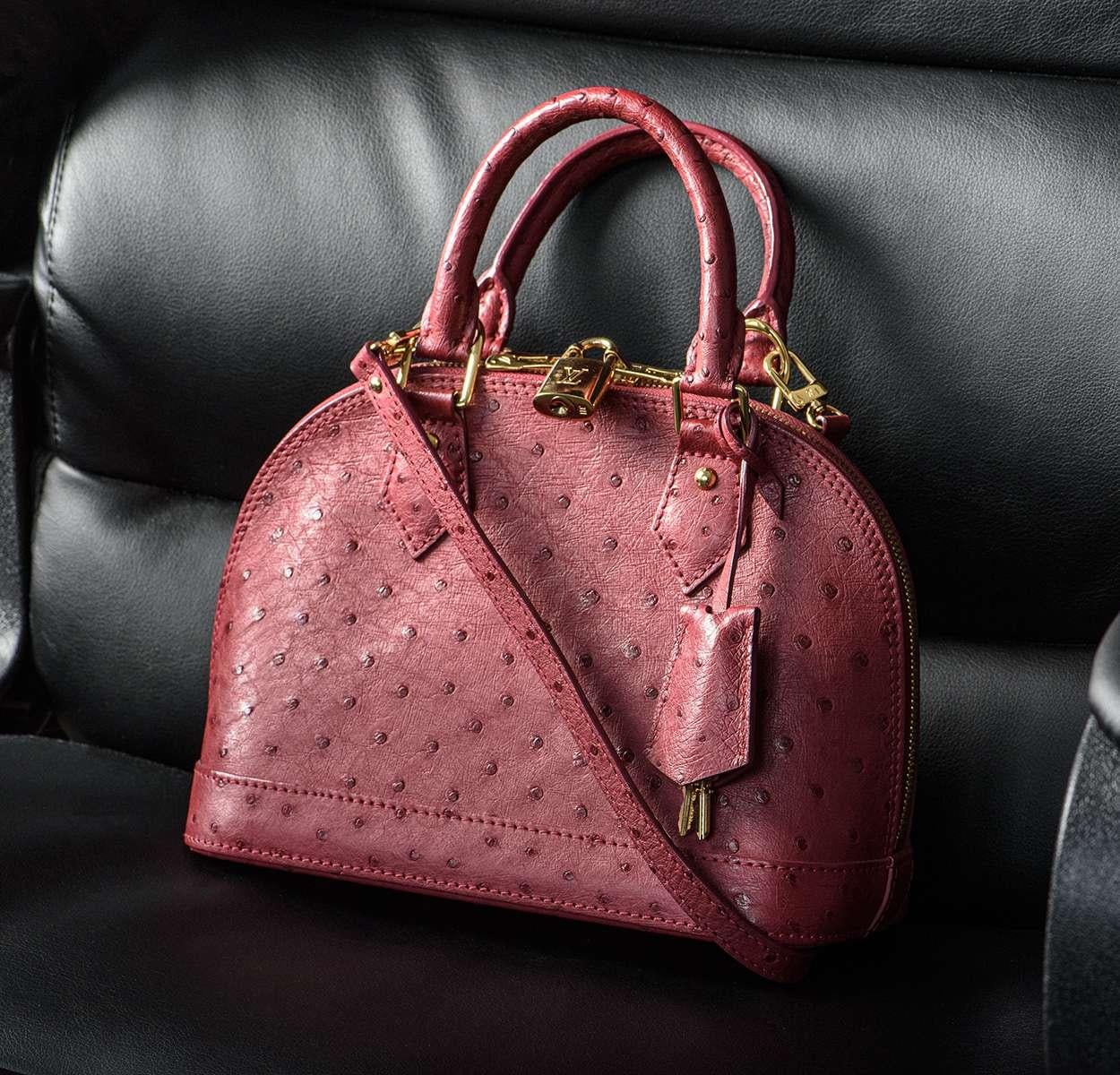 Louis Vuitton Fuchsia Ostrich Alma BB Bag For Sale 3