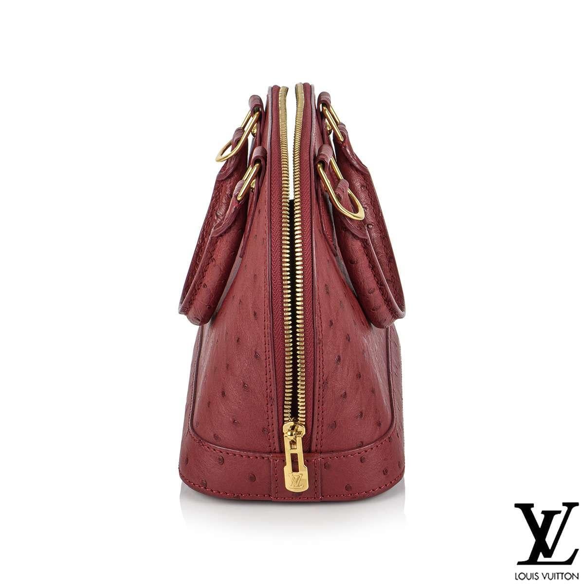 Brown Louis Vuitton Fuchsia Ostrich Alma BB Bag For Sale