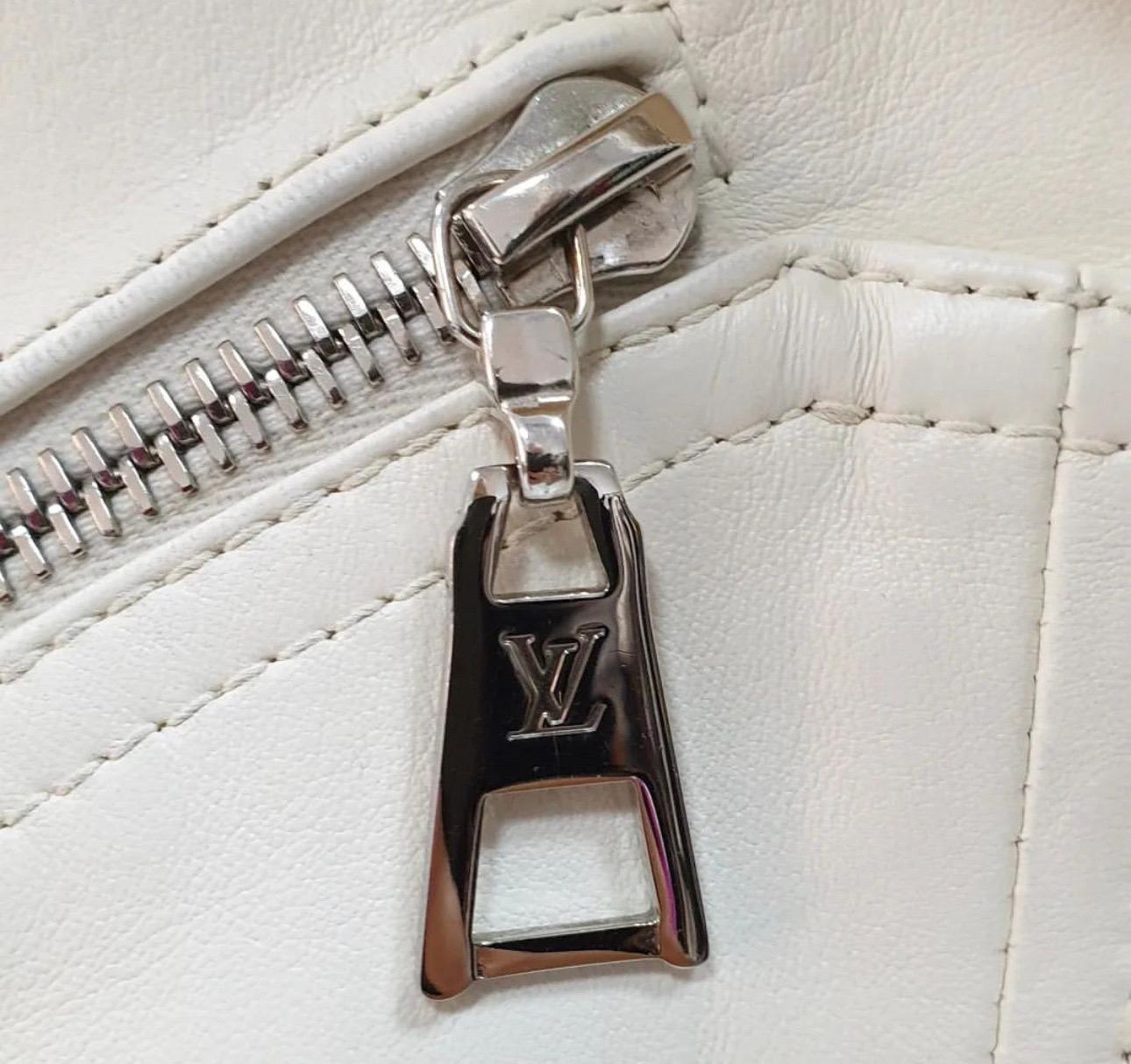 Louis Vuitton Fur Collar Ivory Leather Biker Jacket 2