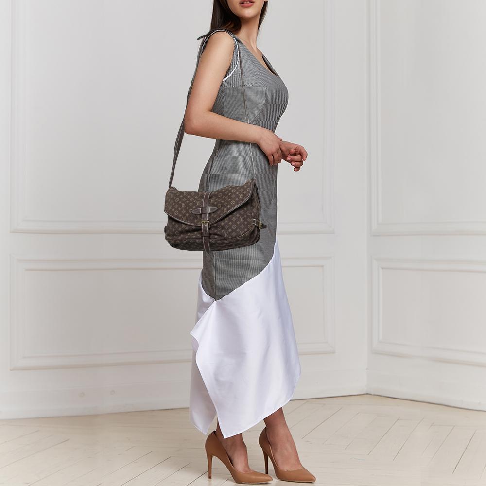 Louis Vuitton Fusain Monogram Mini Lin Saumur Shoulder Bag In Good Condition In Dubai, Al Qouz 2
