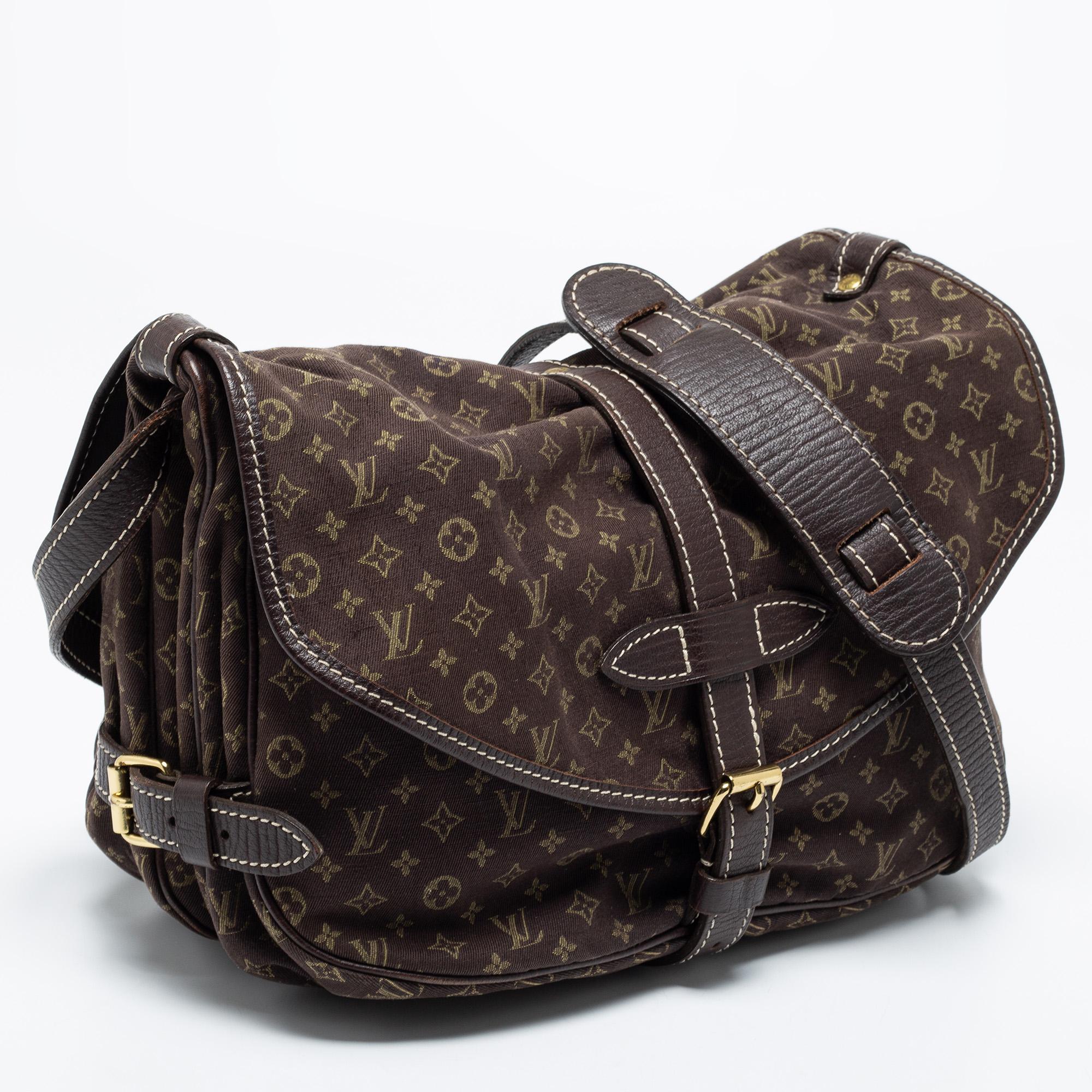 Women's Louis Vuitton Fusain Monogram Mini Lin Saumur Shoulder Bag