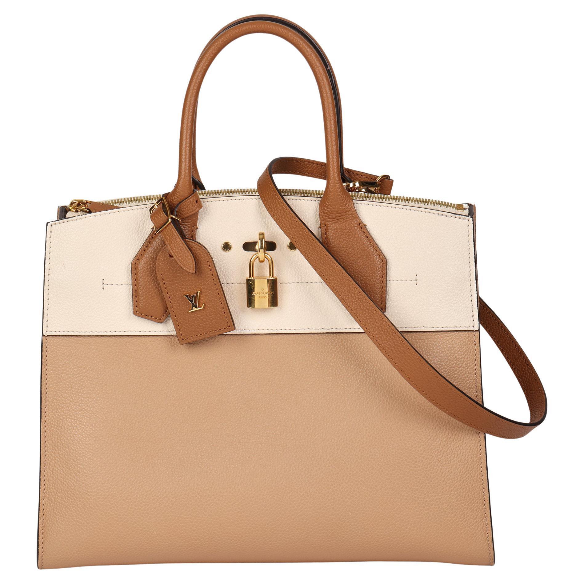 LOUIS VUITTON Galet, Beige and Tan Grained Calfskin Leather City