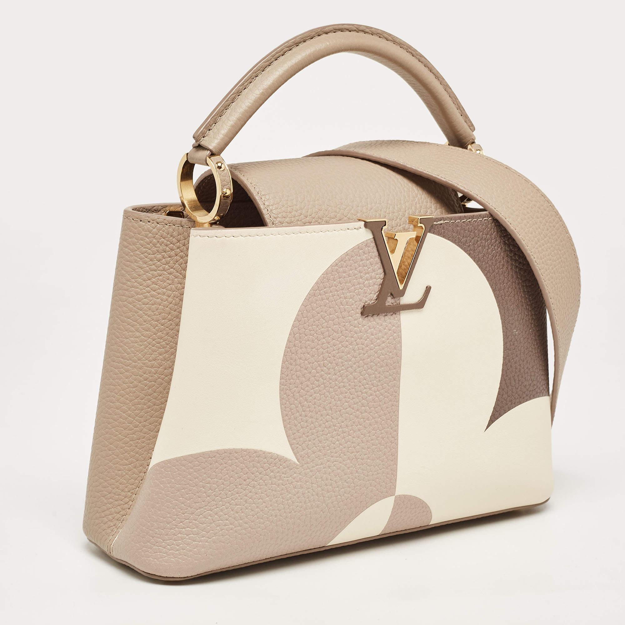 Beige Louis Vuitton Galet/Creme Monogram Flower Taurillon Leather Capucines BB Bag