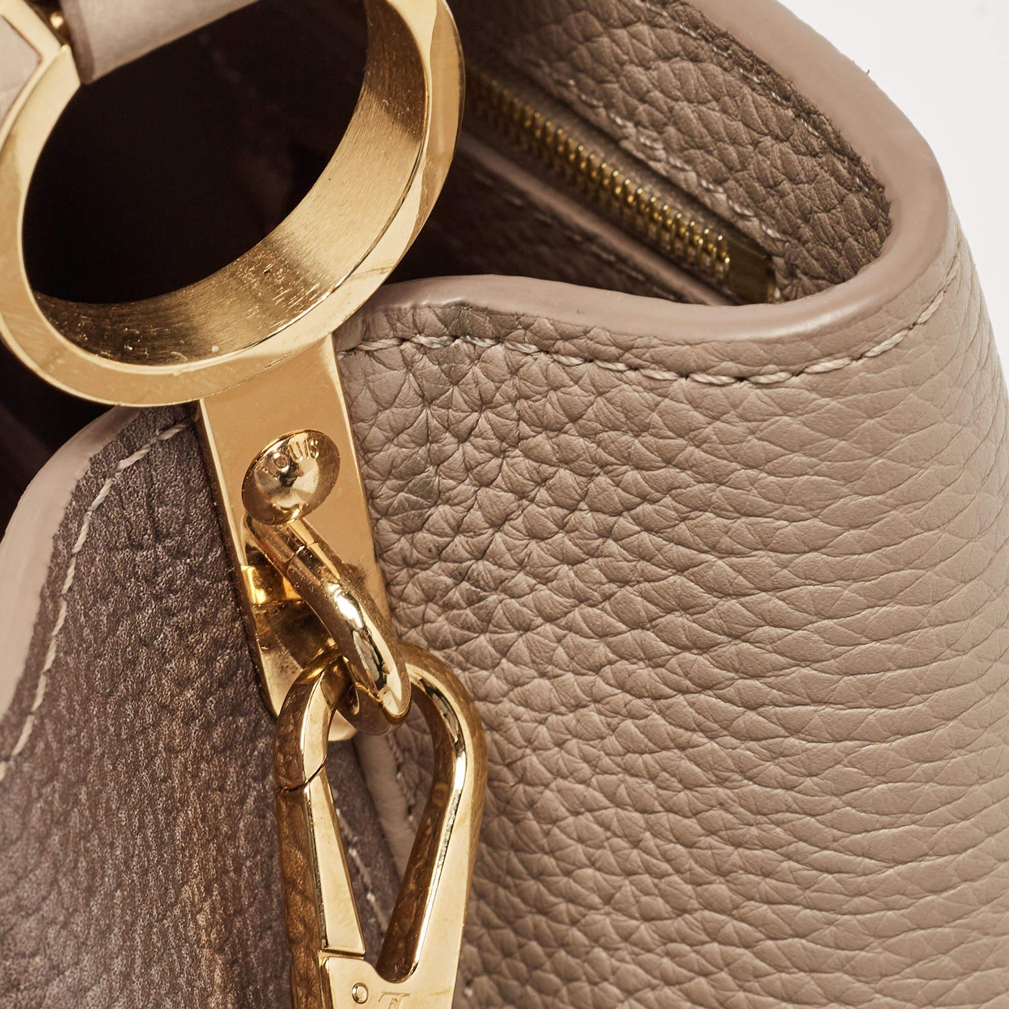 Louis Vuitton Galet/Creme Monogram Flower Taurillon Leather Capucines BB Bag In Good Condition In Dubai, Al Qouz 2