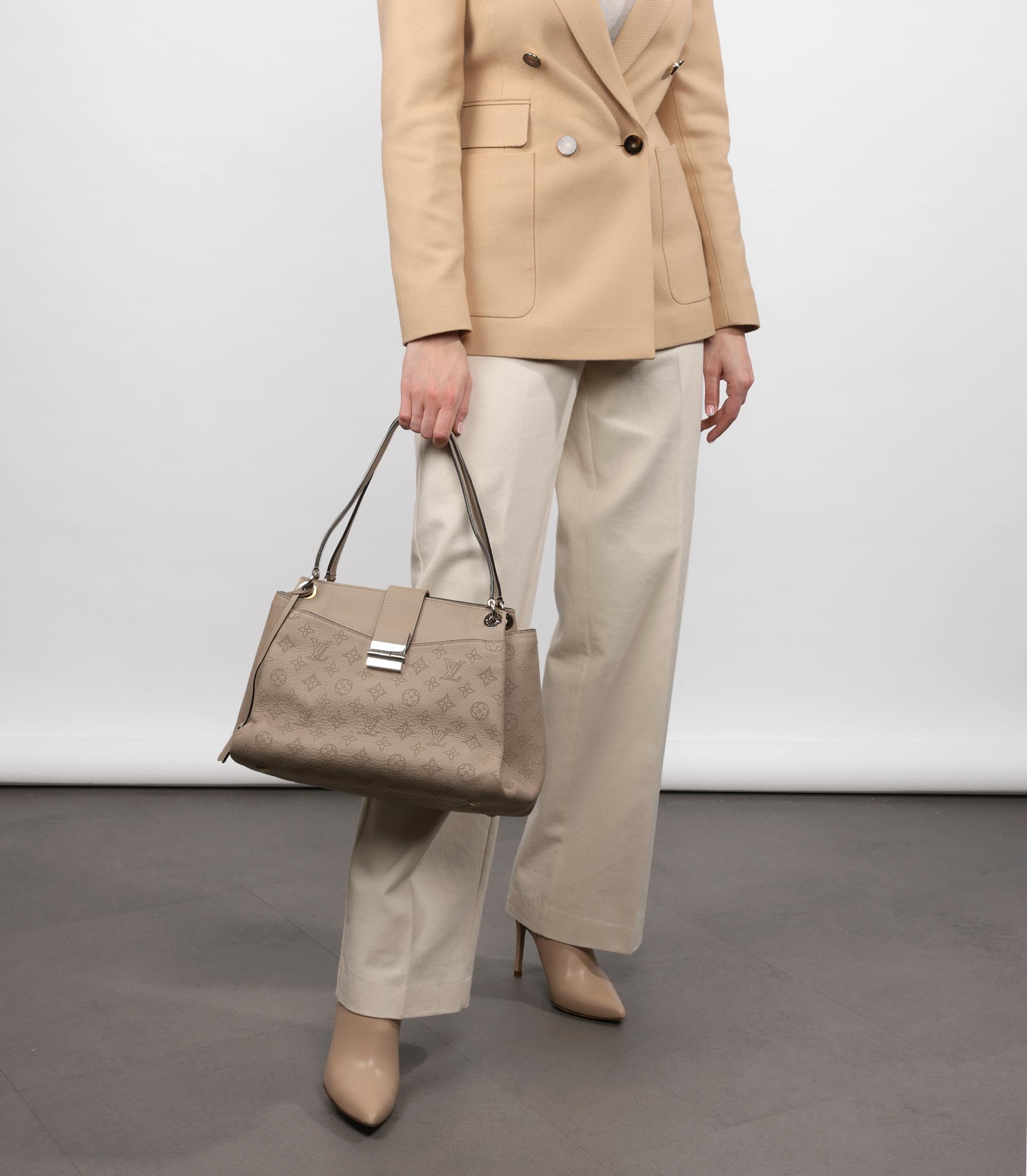 Brown Louis Vuitton Galet Perforated Mahina Calfskin Leather Sevres Shoulder Bag