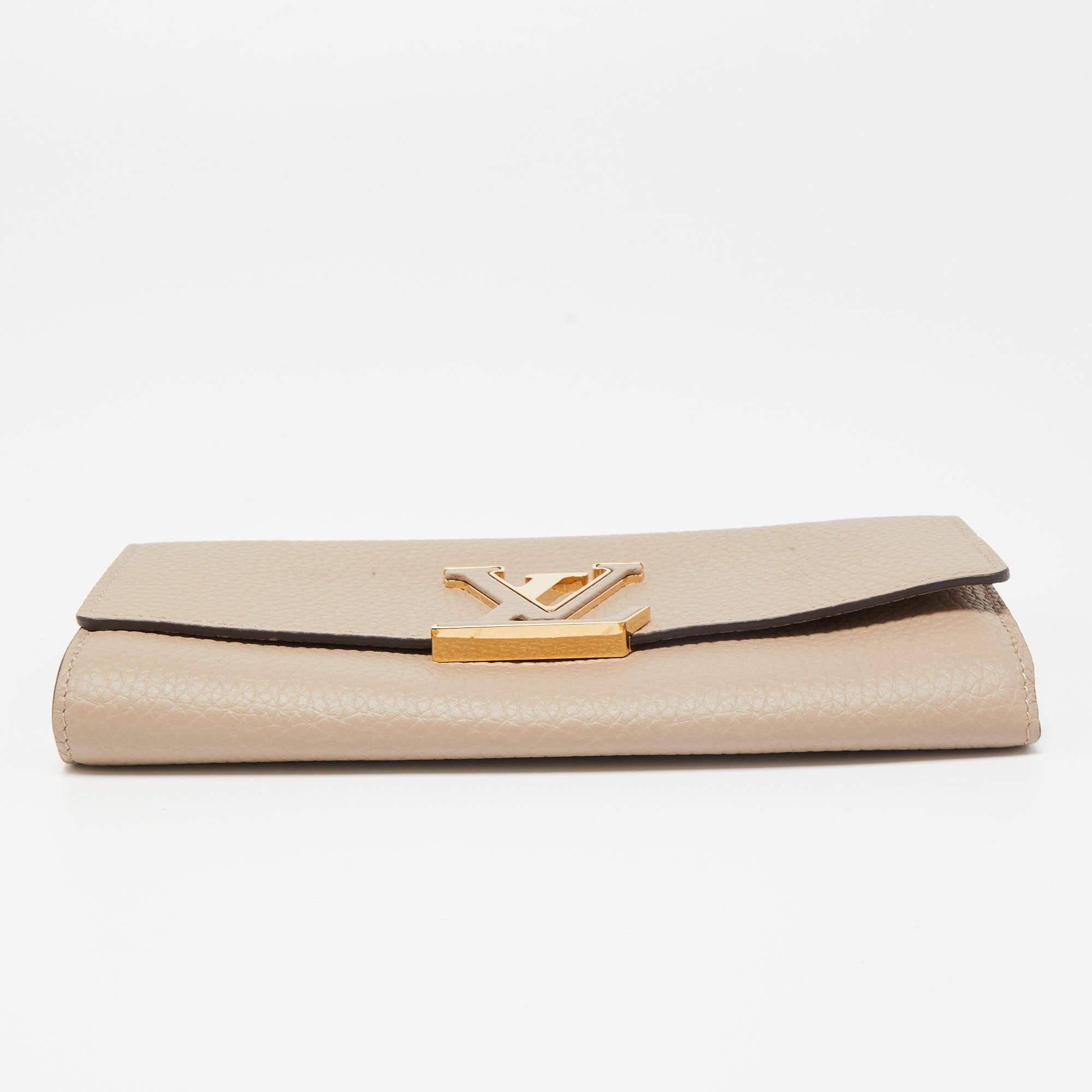 Beige Louis Vuitton Galet Taurillion Leather Capucines Wallet