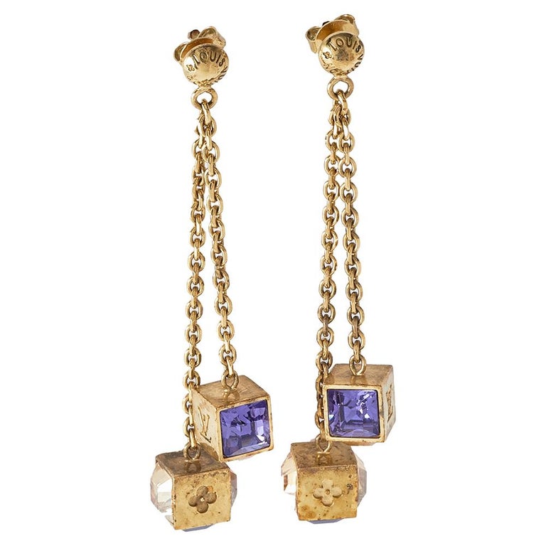 Louis Vuitton Gamble Crystal Gold Tone Long Dangle Earrings For Sale at  1stDibs  louis vuitton gamble earrings, louis vuitton earrings dangle,  louis vuitton dangle earrings