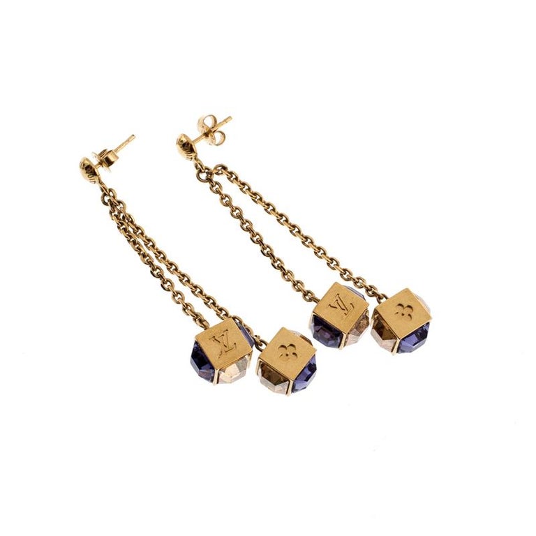 Louis Vuitton Gamble Crystal Gold Tone Long Dangle Earrings For Sale at  1stDibs  louis vuitton gamble earrings, louis vuitton earrings dangle,  louis vuitton dangle earrings