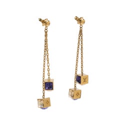 Louis Vuitton Gamble Crystal Gold Tone Long Drop Earrings