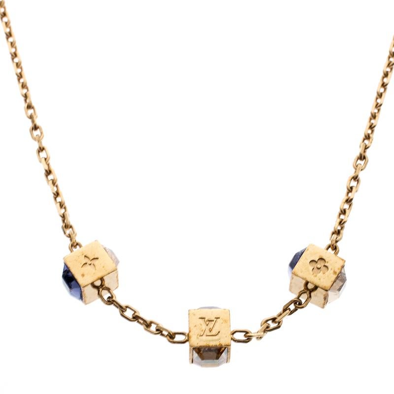 Contemporary Louis Vuitton Gamble Crystal Gold Tone Necklace