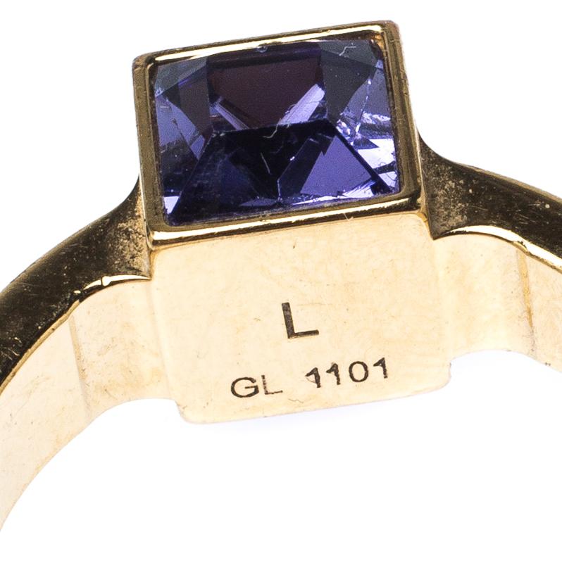 Contemporary Louis Vuitton Gamble Crystal Gold Tone Ring 53