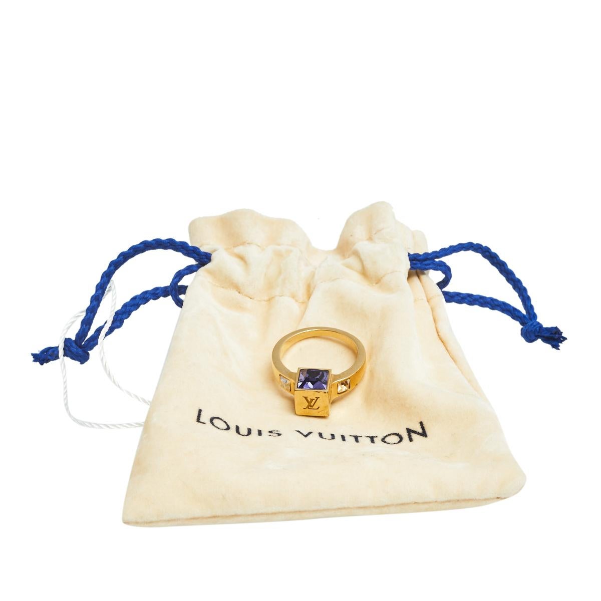 Louis Vuitton Gamble Crystal Gold Tone Ring M In Good Condition In Dubai, Al Qouz 2