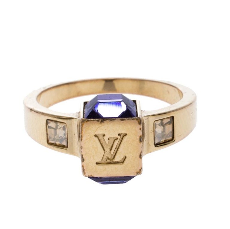 LOUIS VUITTON Gamble Ring Size S Gold-Plated Pink Color Stone M66824  62YA765