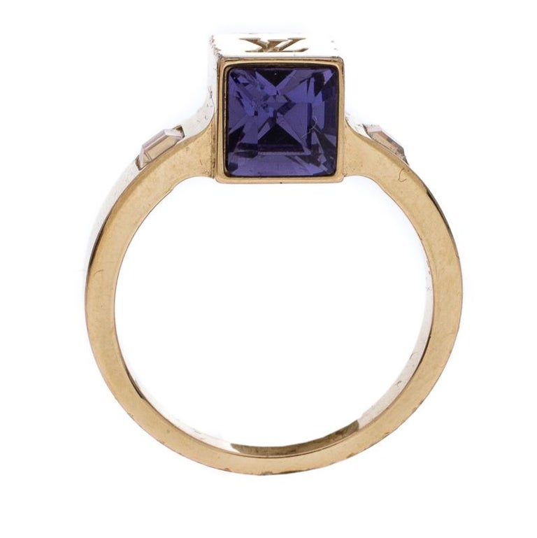 Louis Vuitton Gamble Crystal Gold Tone Ring with Purple & Cognac