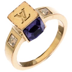 Louis Vuitton Gamble Crystal Gold Tone Ring Size EU 54